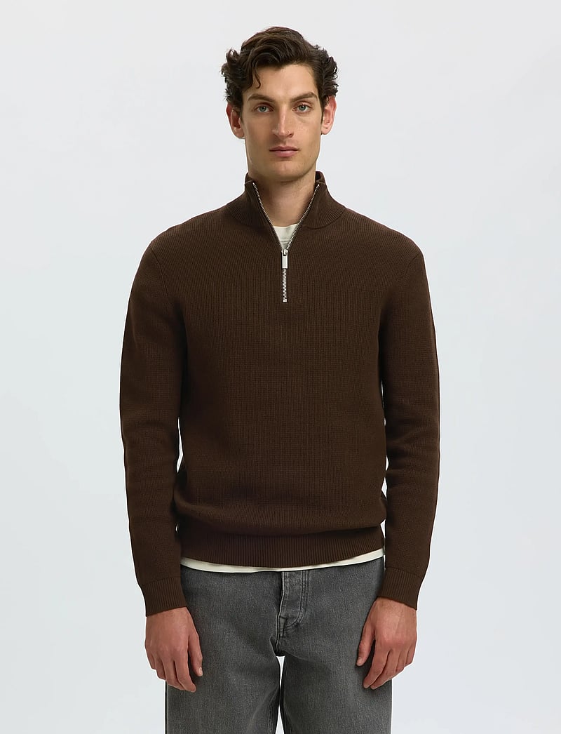 Selected - SLMDANE LS KNIT STRUCTURE HALF ZIP NOOS - halfzip strik - demitasse - 0