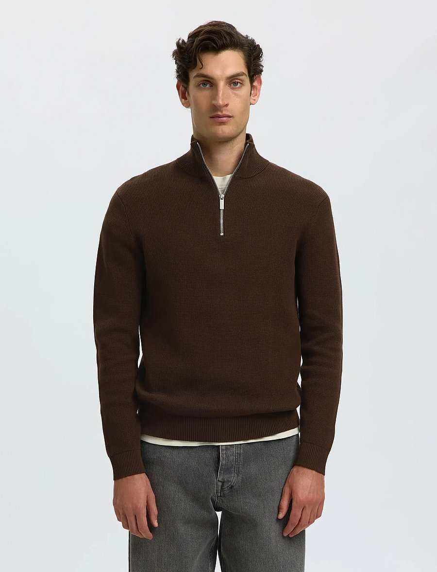 Selected - SLMDANE LS KNIT STRUCTURE HALF ZIP NOOS - half zip-tröjor - demitasse - 0