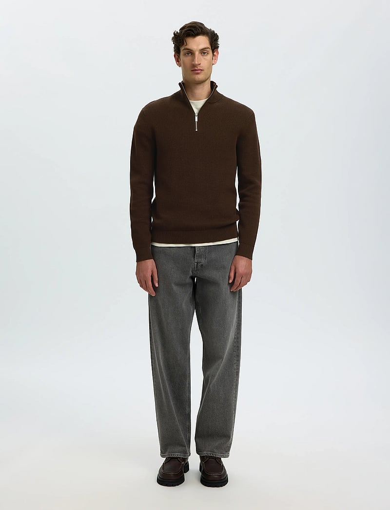 Selected - SLMDANE LS KNIT STRUCTURE HALF ZIP NOOS - halfzip strik - demitasse - 3