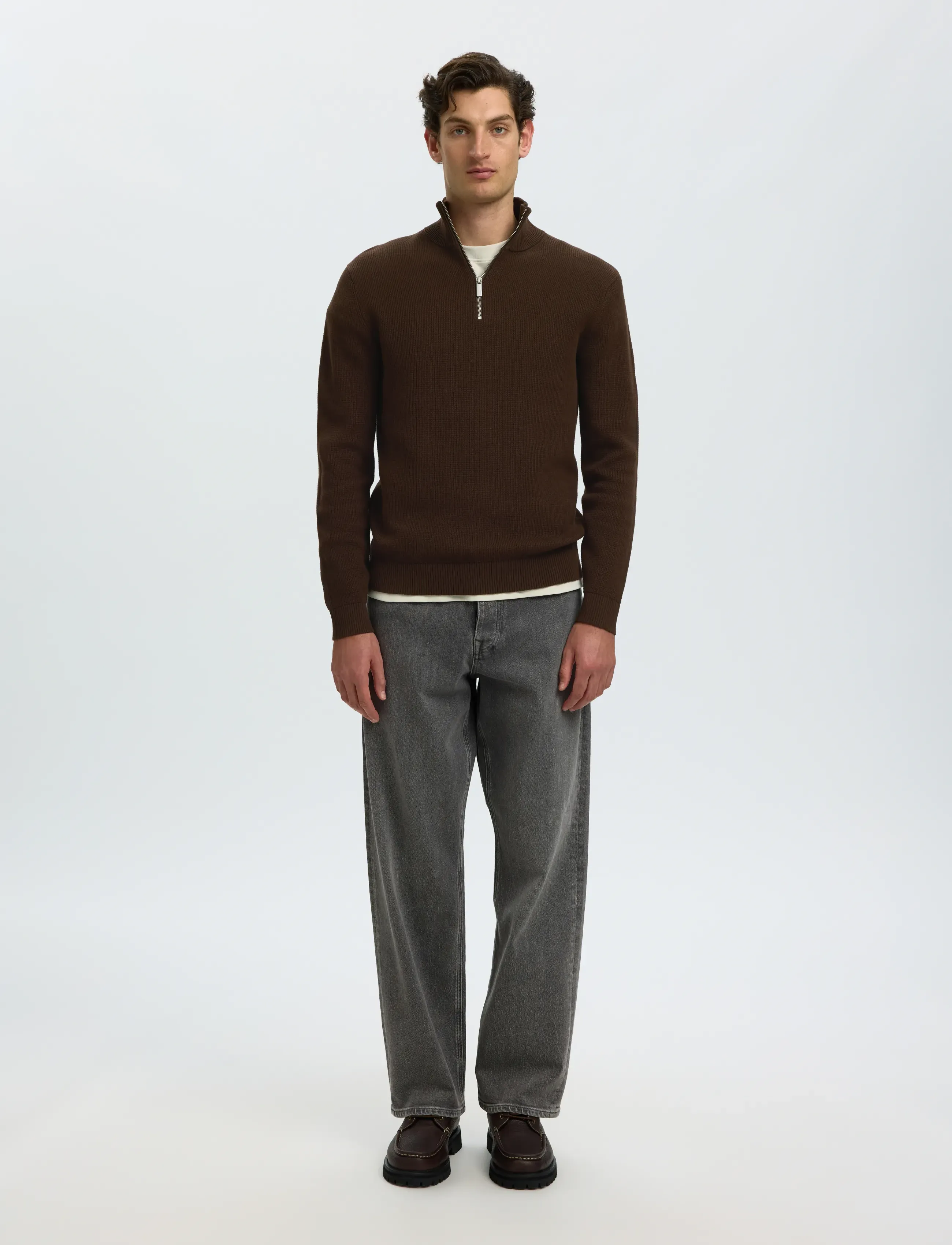 Selected - SLMDANE LS KNIT STRUCTURE HALF ZIP NOOS - half zip-tröjor - demitasse - 3