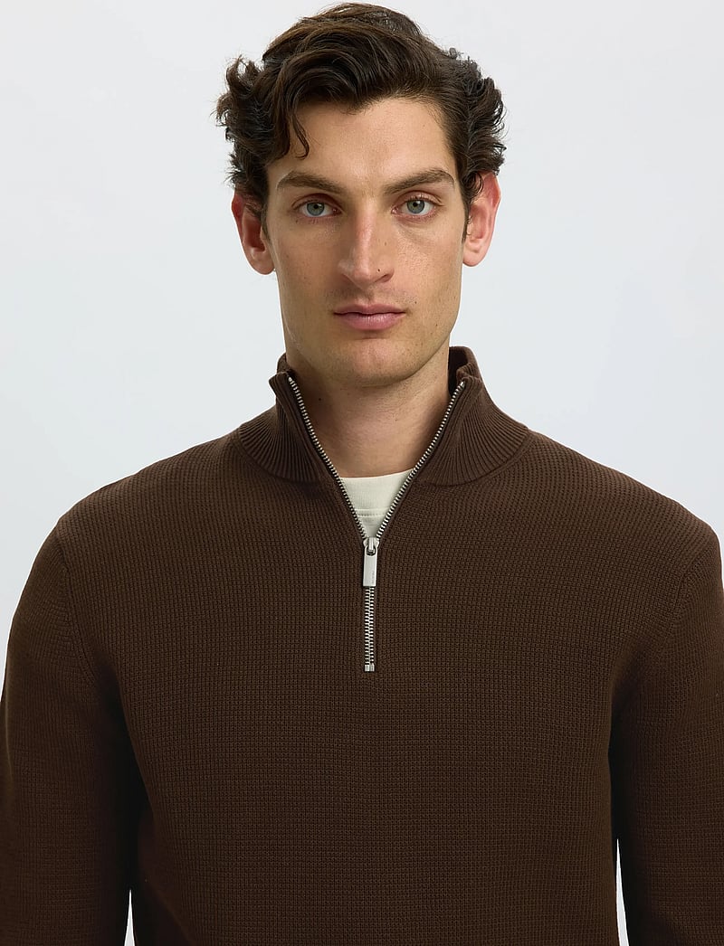 Selected - SLMDANE LS KNIT STRUCTURE HALF ZIP NOOS - halfzip strik - demitasse - 4