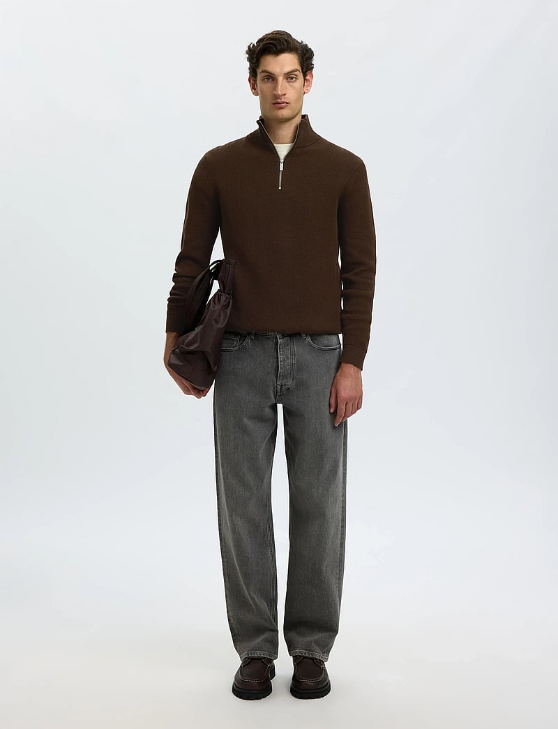 Selected - SLMDANE LS KNIT STRUCTURE HALF ZIP NOOS - halfzip strik - demitasse - 5