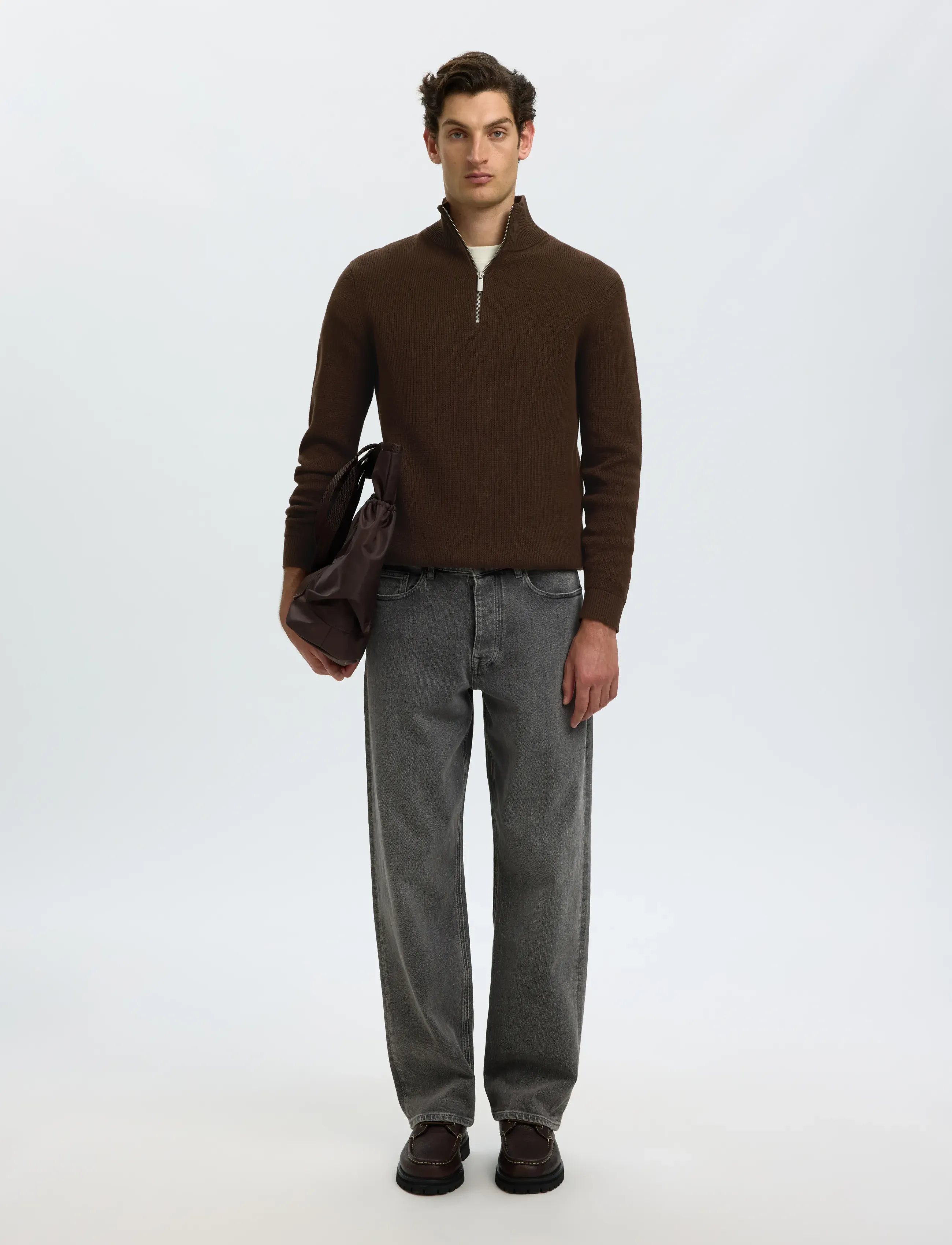 Selected - SLMDANE LS KNIT STRUCTURE HALF ZIP NOOS - half zip-tröjor - demitasse - 5