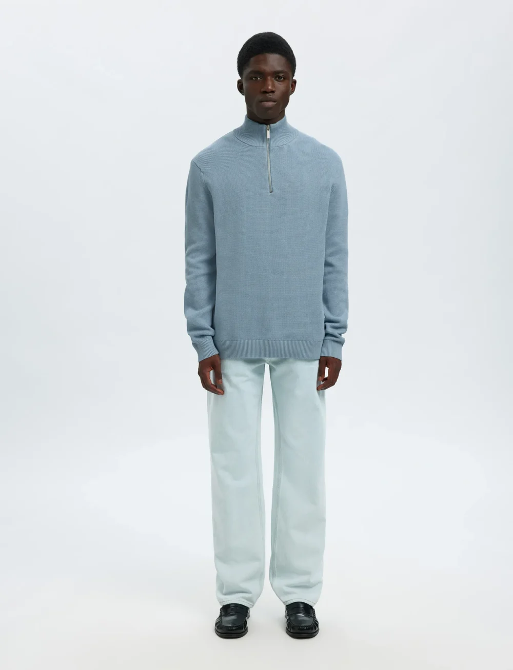 Selected - SLHDANE LS KNIT STRUCTURE HALF ZIP NOOS - tõmblukk-kaelusega džemprid - dusty blue - 3