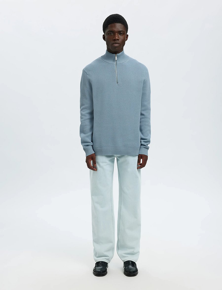 Selected - SLMDANE LS KNIT REG STRUC HALF ZIP NOOS - half zip jumpers - dusty blue - 3