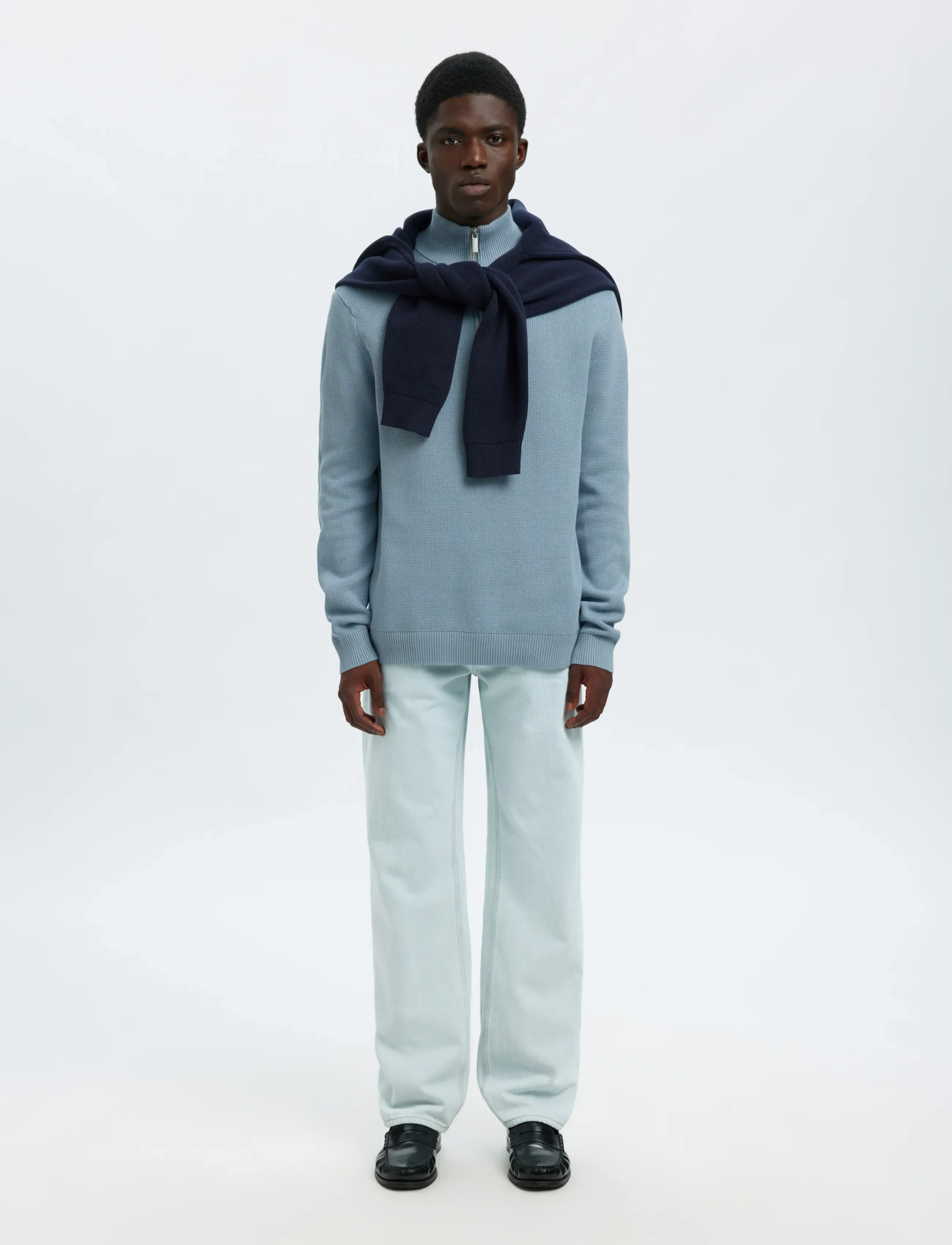 Selected - SLMDANE LS KNIT STRUCTURE HALF ZIP NOOS - half zip-tröjor - dusty blue - 5