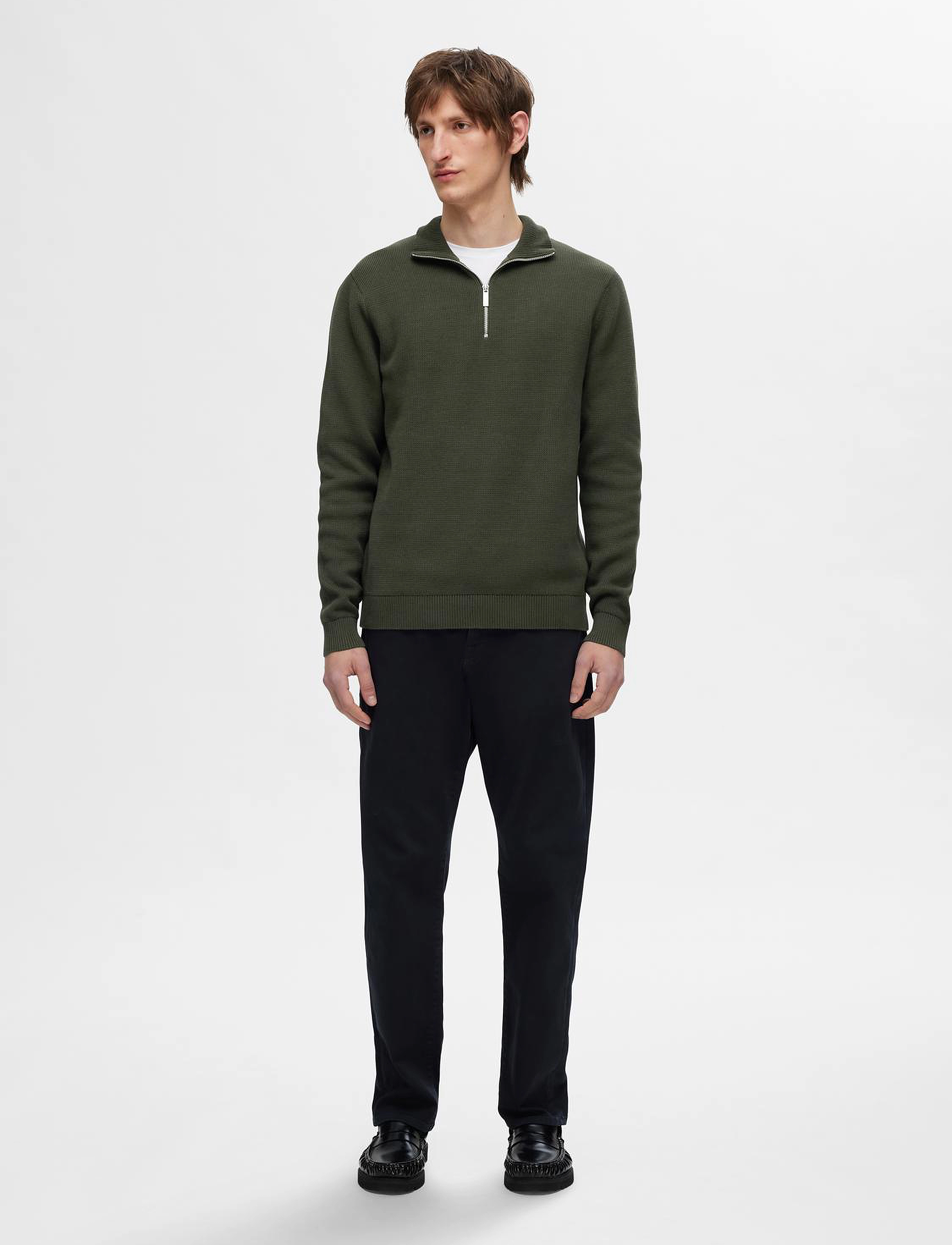 Selected - SLMDANE LS KNIT STRUCTURE HALF ZIP NOOS - strik - forest night - 3