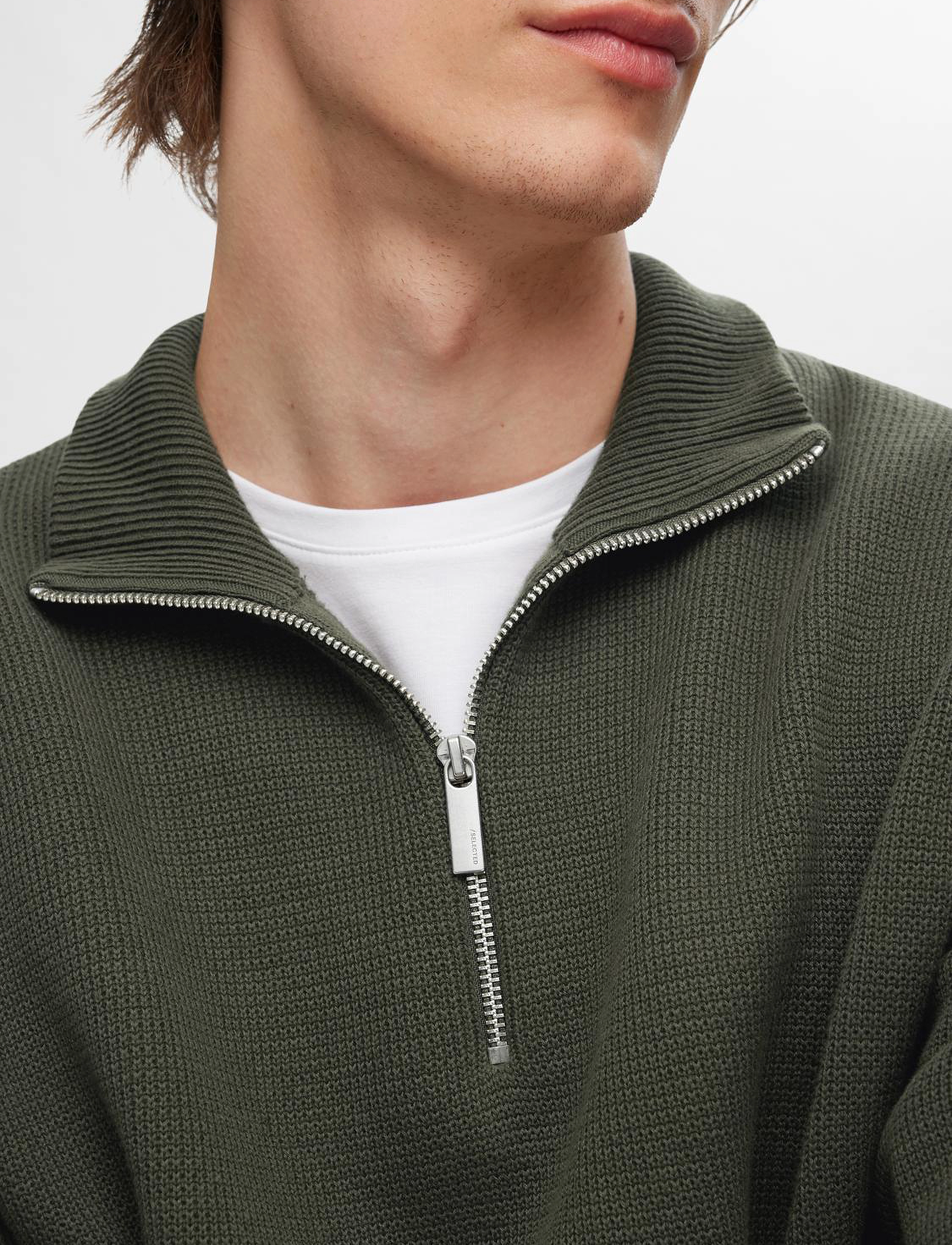Selected - SLMDANE LS KNIT STRUCTURE HALF ZIP NOOS - strik - forest night - 4