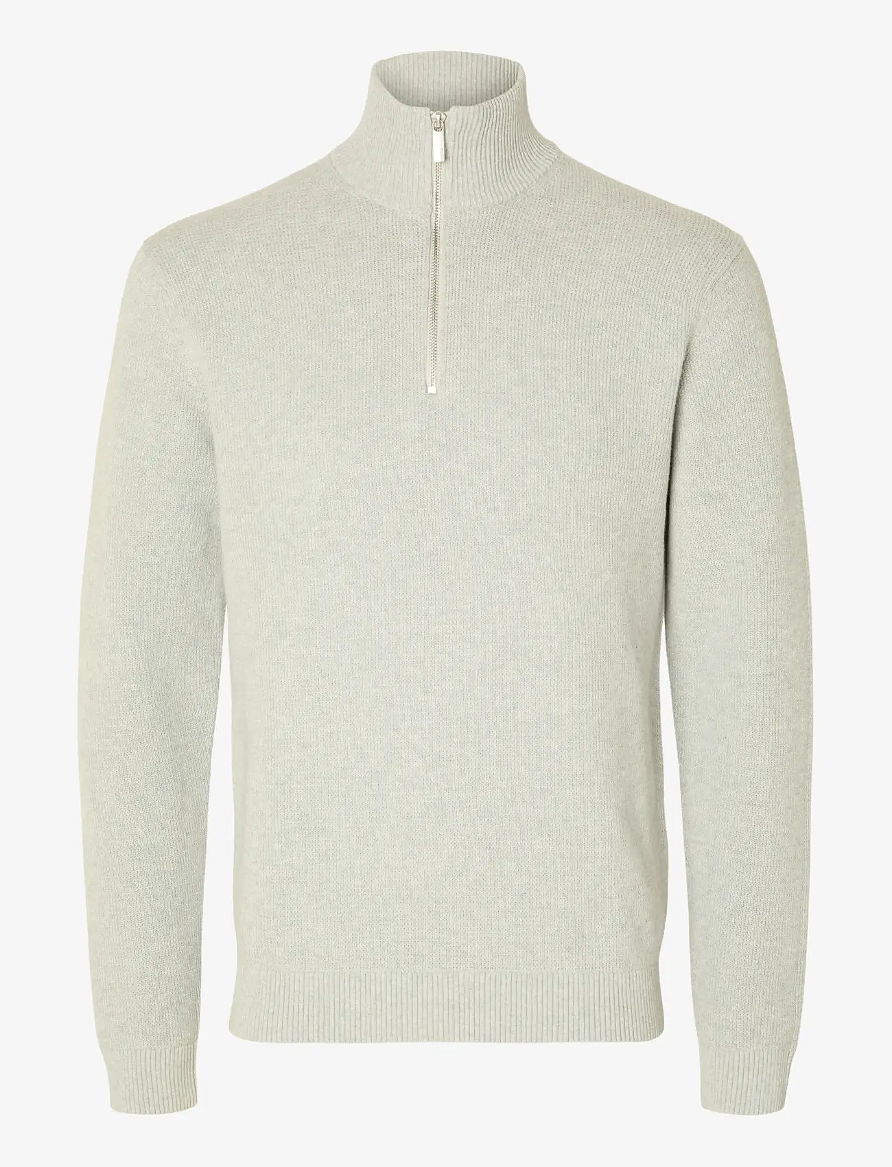 Selected - SLHDANE LS KNIT STRUCTURE HALF ZIP NOOS - džemperi ar daļēju rāvējslēdzēja aizdari - light grey melange - 1
