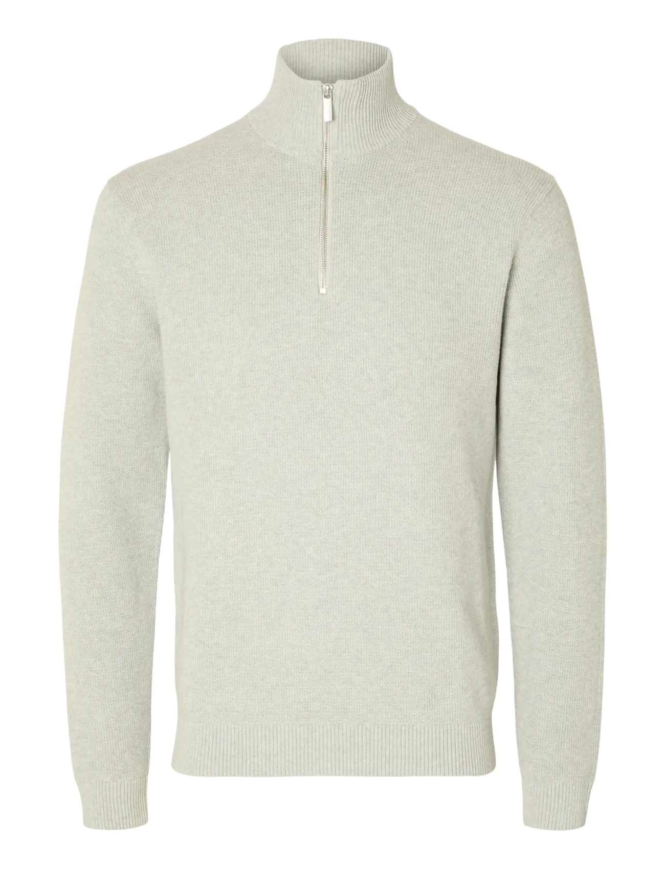 SLHDANE LS KNIT STRUCTURE HALF ZIP NOOS - LIGHT GREY MELANGE