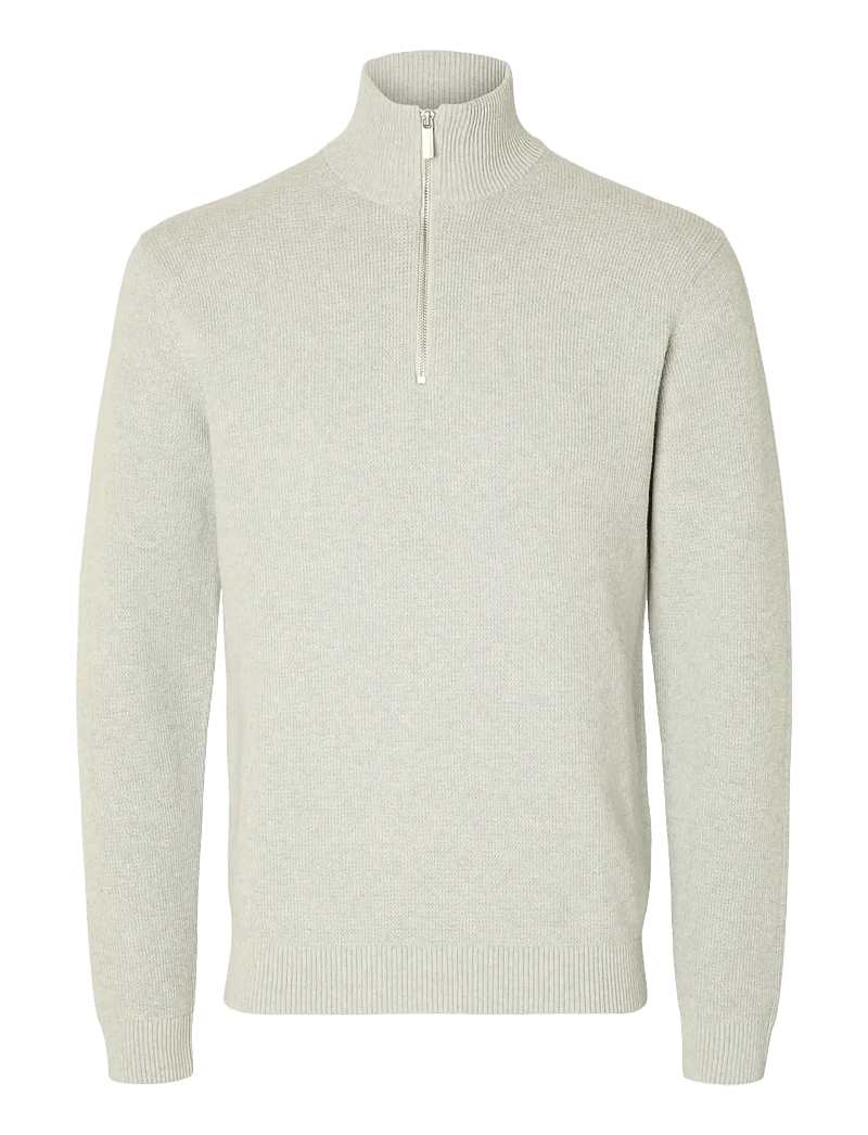 Selected - SLHDANE LS KNIT STRUCTURE HALF ZIP NOOS - džemperi ar daļēju rāvējslēdzēja aizdari - light grey melange - 1