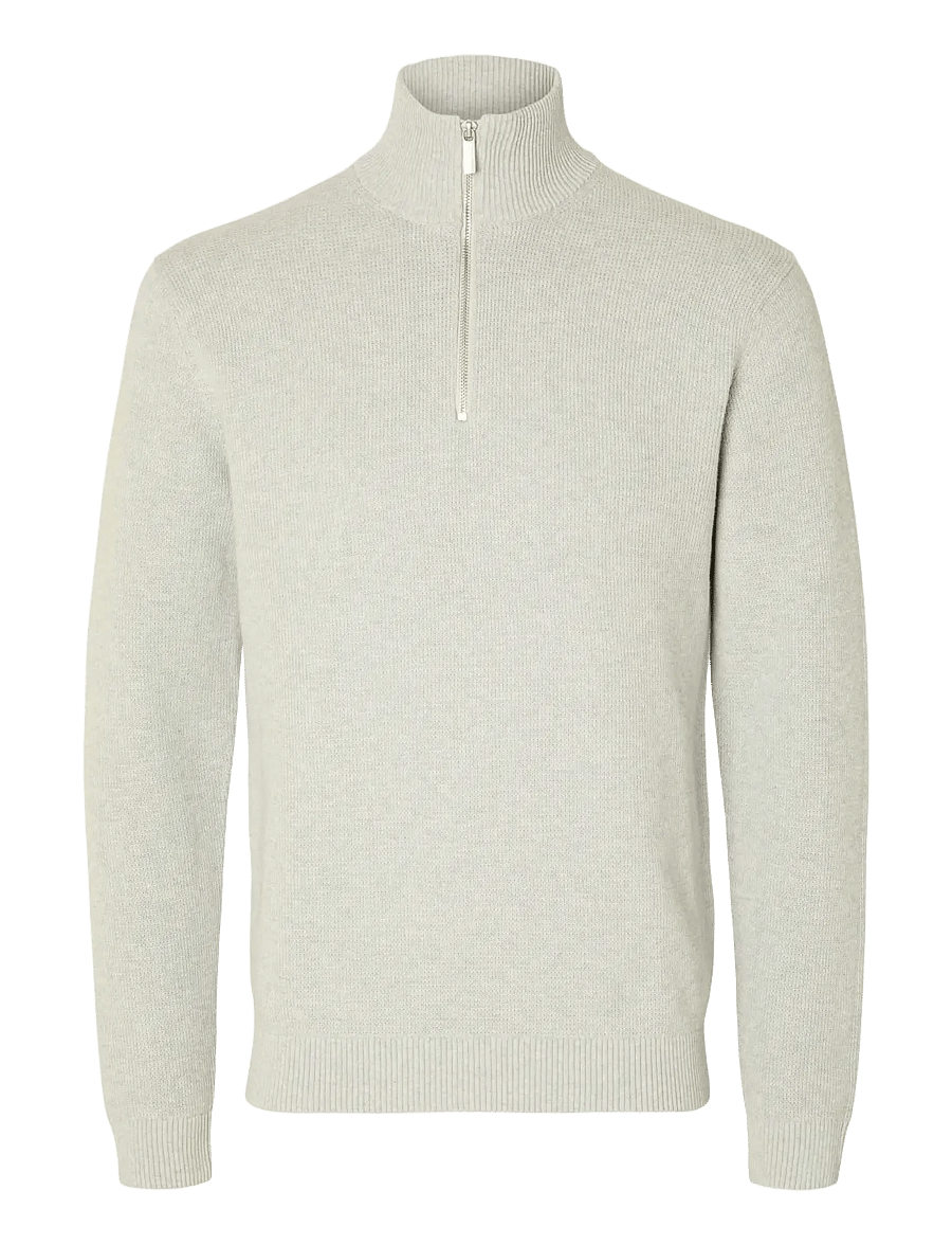 Selected - SLMDANE LS KNIT STRUCTURE HALF ZIP NOOS - half zip-tröjor - light grey melange - 1