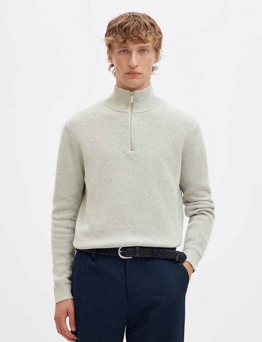 Selected - SLMDANE LS KNIT REG STRUC HALF ZIP NOOS - pullover mit halbem reißverschluss - light grey melange - 0