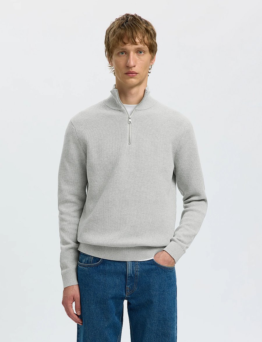 Selected - SLMDANE LS KNIT STRUCTURE HALF ZIP NOOS - pullover mit halbem reißverschluss - light grey melange - 0