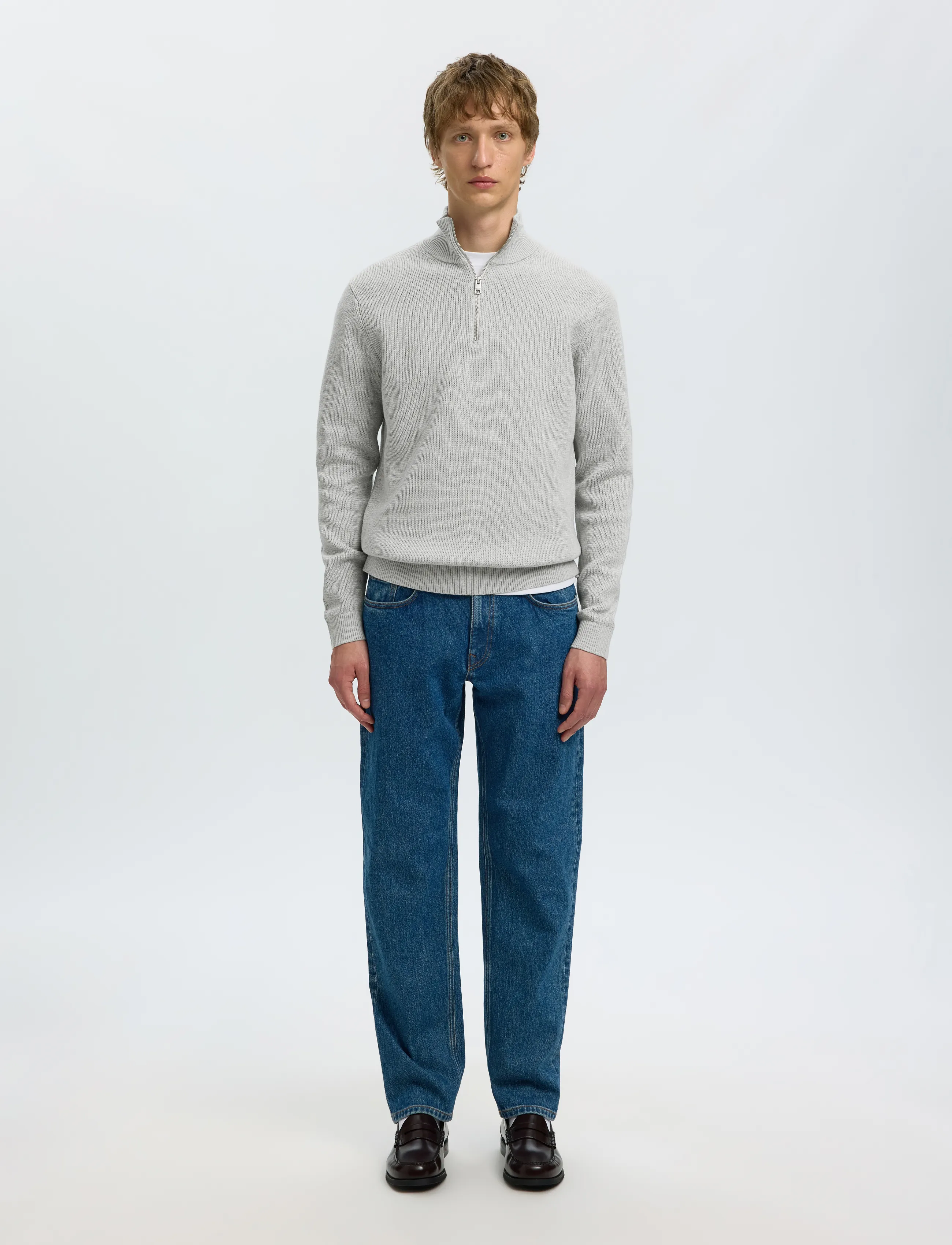 Selected - SLMDANE LS KNIT STRUCTURE HALF ZIP NOOS - pullover mit halbem reißverschluss - light grey melange - 3