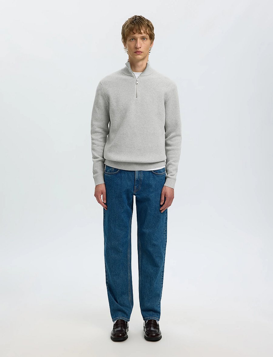 Selected - SLMDANE LS KNIT STRUCTURE HALF ZIP NOOS - pullover mit halbem reißverschluss - light grey melange - 3