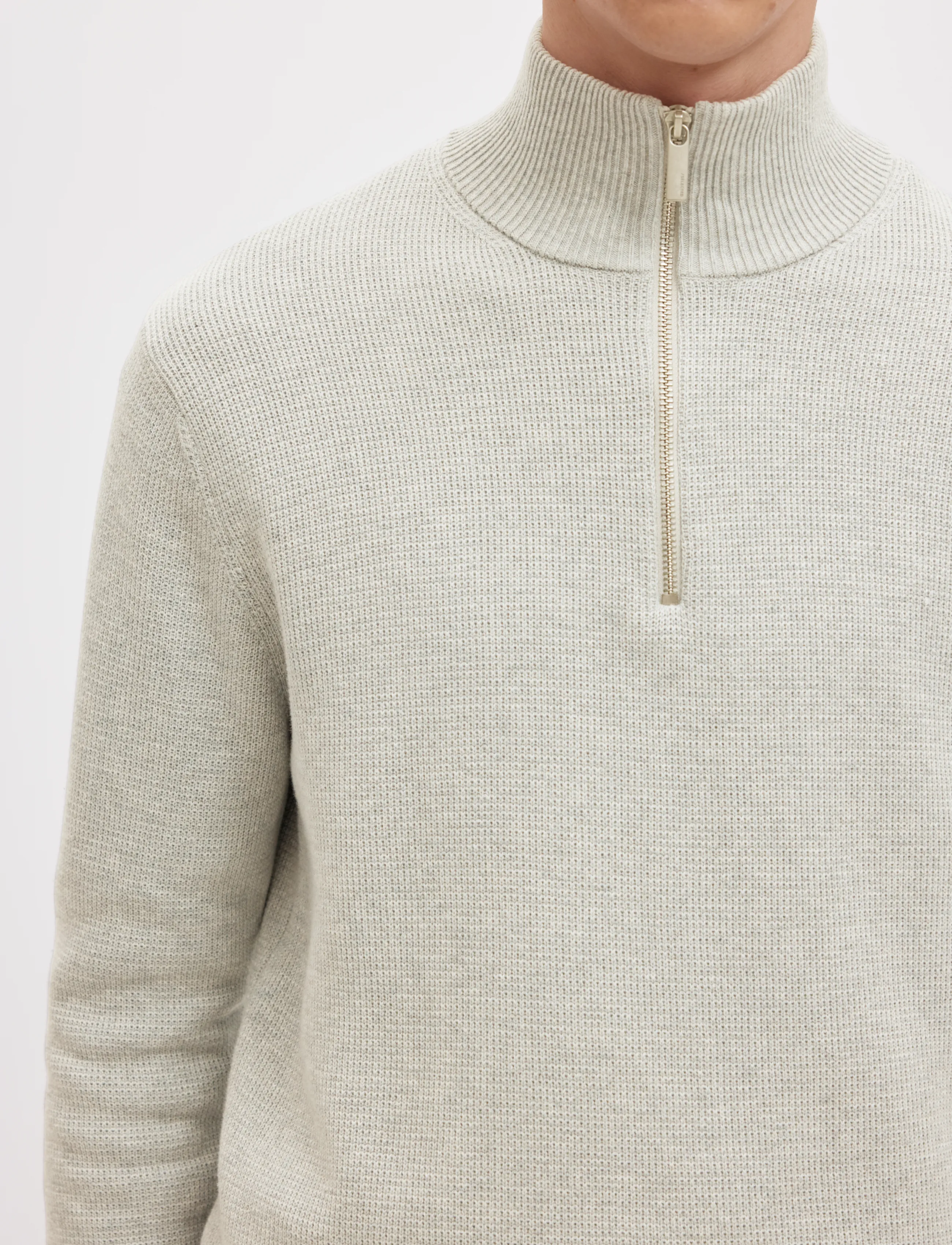 Selected - SLMDANE LS KNIT REG STRUC HALF ZIP NOOS - pullover mit halbem reißverschluss - light grey melange - 4
