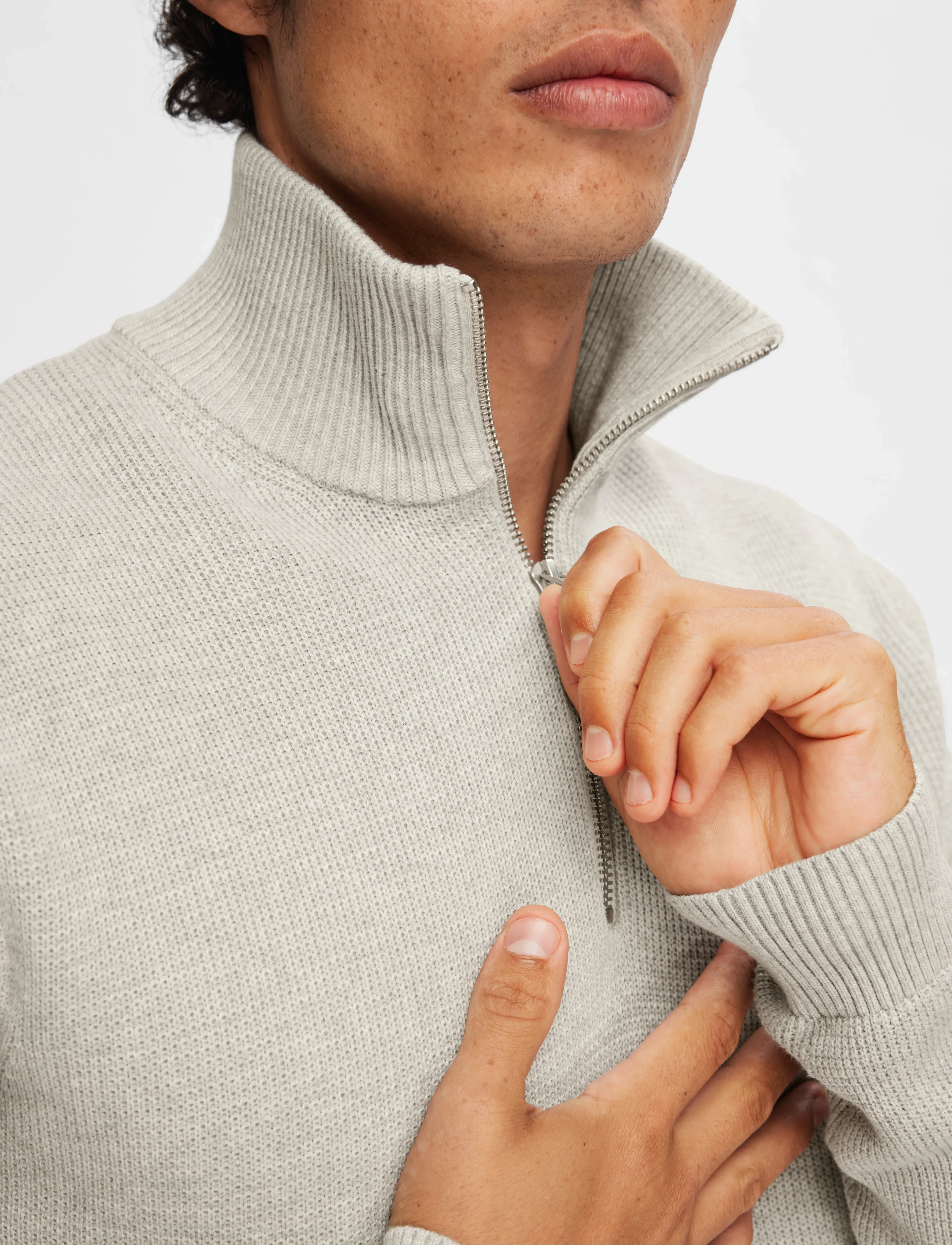 Selected - SLMDANE LS KNIT STRUCTURE HALF ZIP NOOS - half zip-tröjor - light grey melange - 4