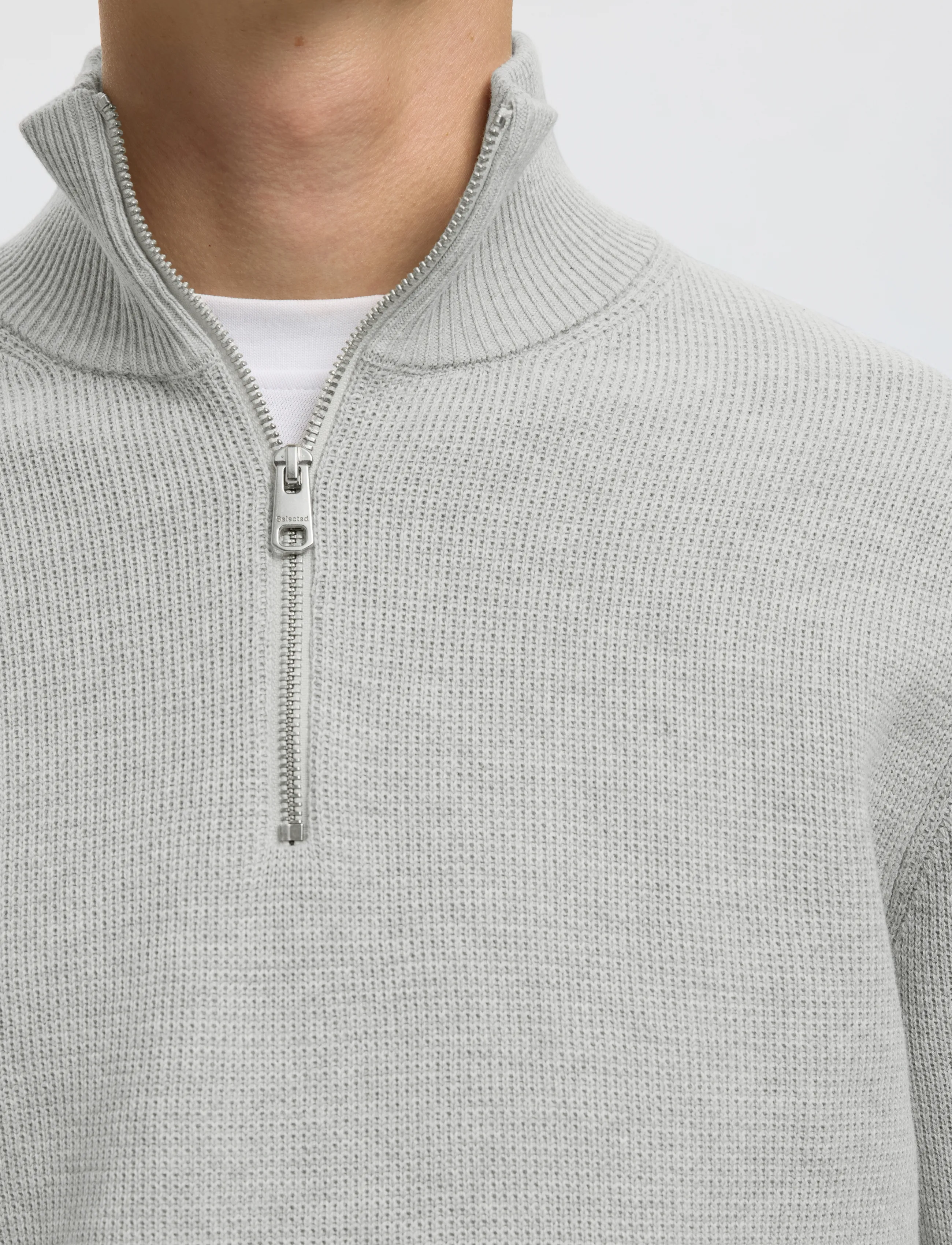 Selected - SLMDANE LS KNIT STRUCTURE HALF ZIP NOOS - pullover mit halbem reißverschluss - light grey melange - 4