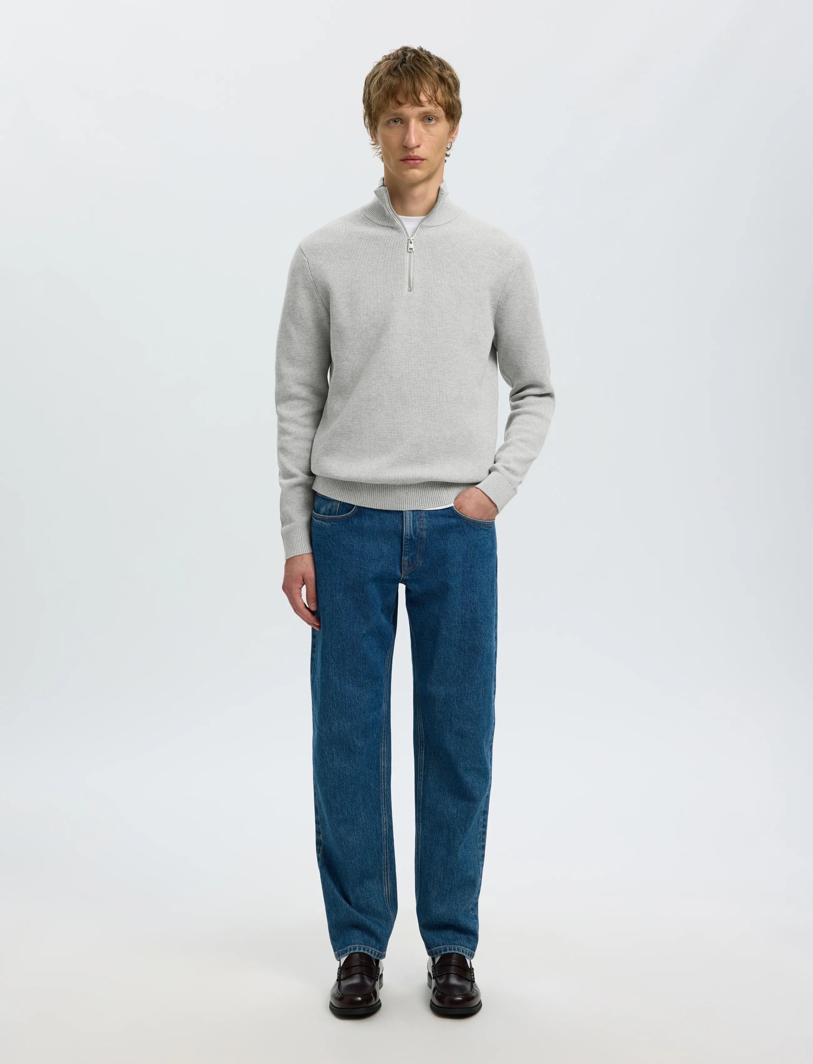 Selected - SLMDANE LS KNIT STRUCTURE HALF ZIP NOOS - pullover mit halbem reißverschluss - light grey melange - 5