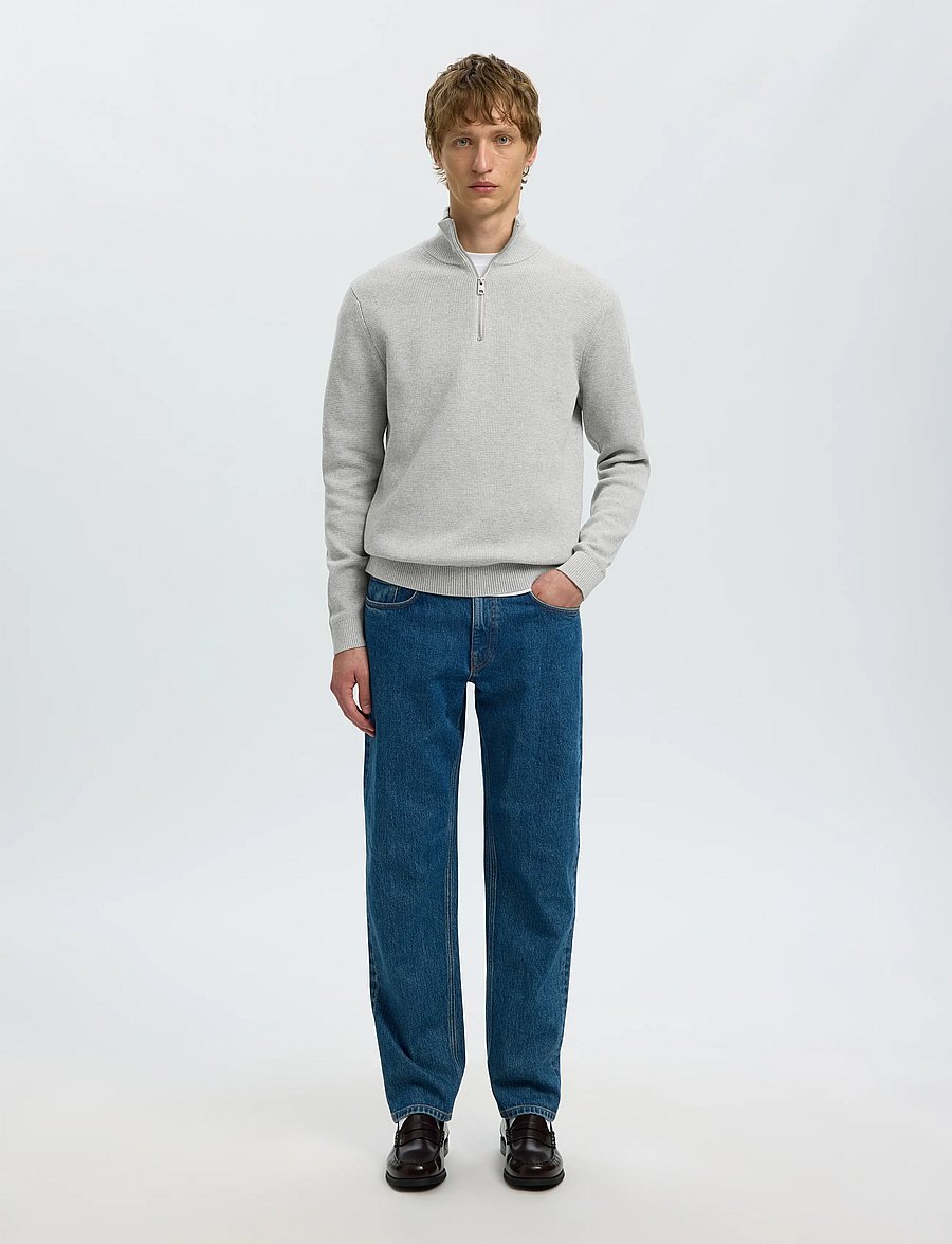 Selected - SLMDANE LS KNIT STRUCTURE HALF ZIP NOOS - pullover mit halbem reißverschluss - light grey melange - 5