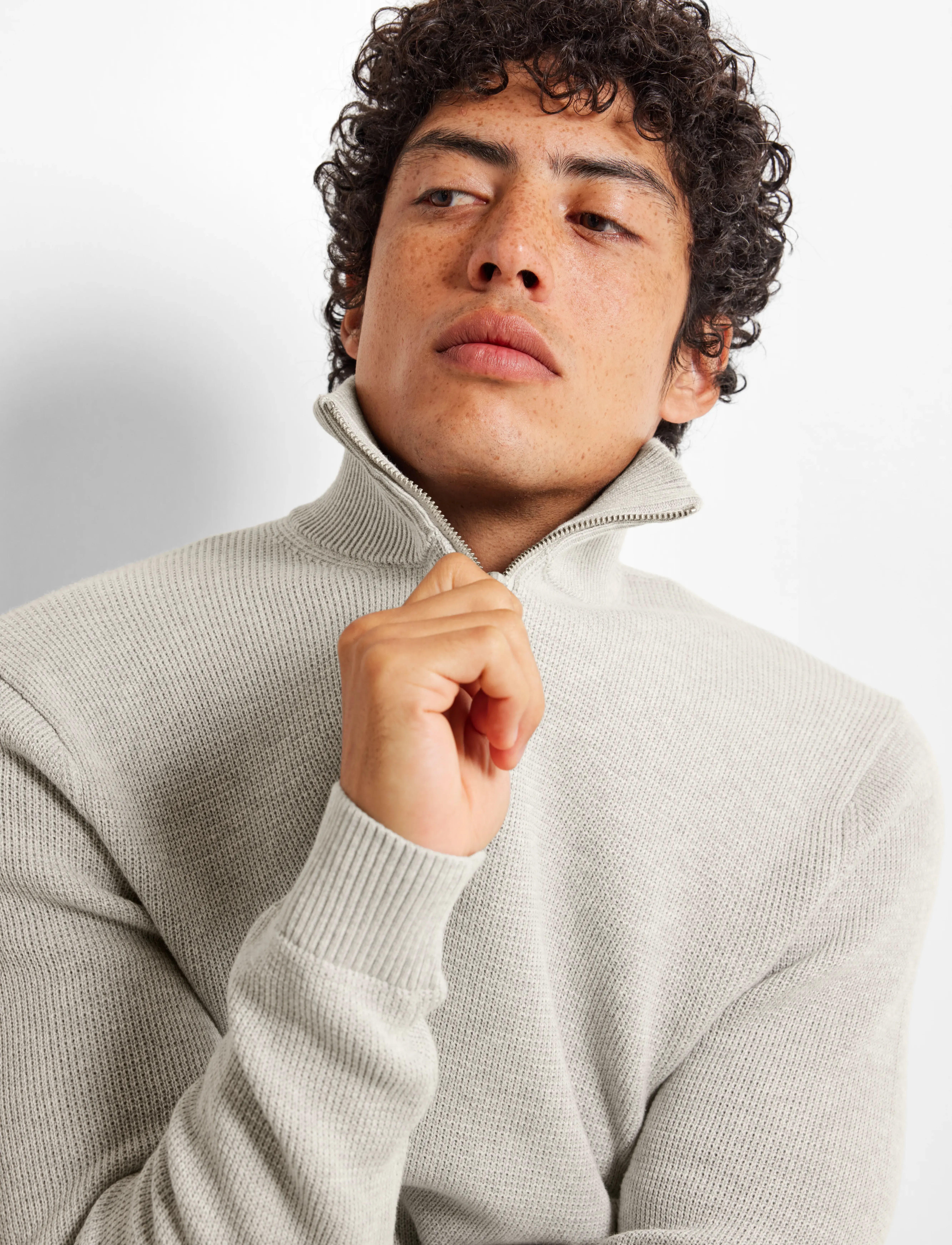 Selected - SLMDANE LS KNIT STRUCTURE HALF ZIP NOOS - half zip-tröjor - light grey melange - 5