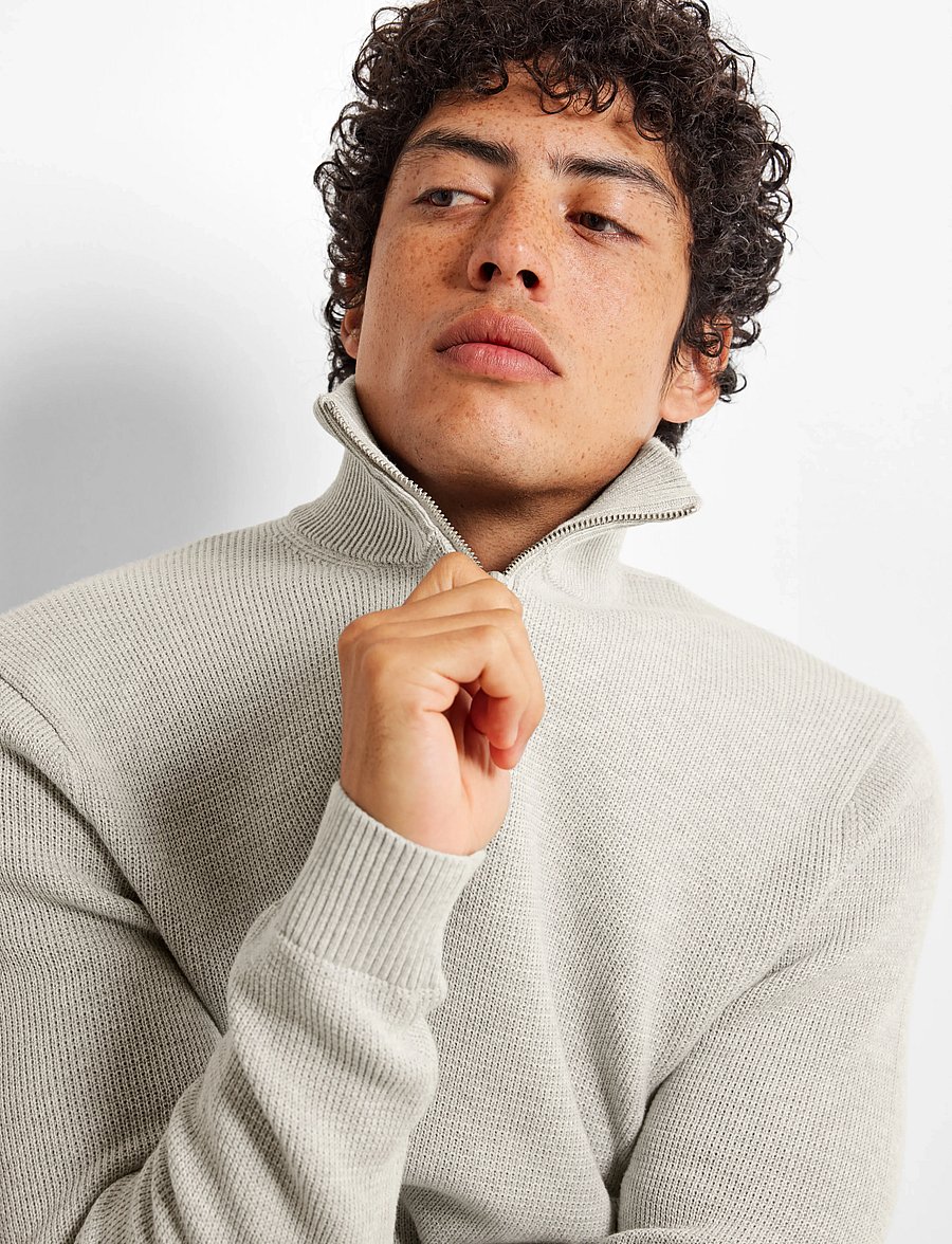 Selected - SLMDANE LS KNIT STRUCTURE HALF ZIP NOOS - half zip-tröjor - light grey melange - 5