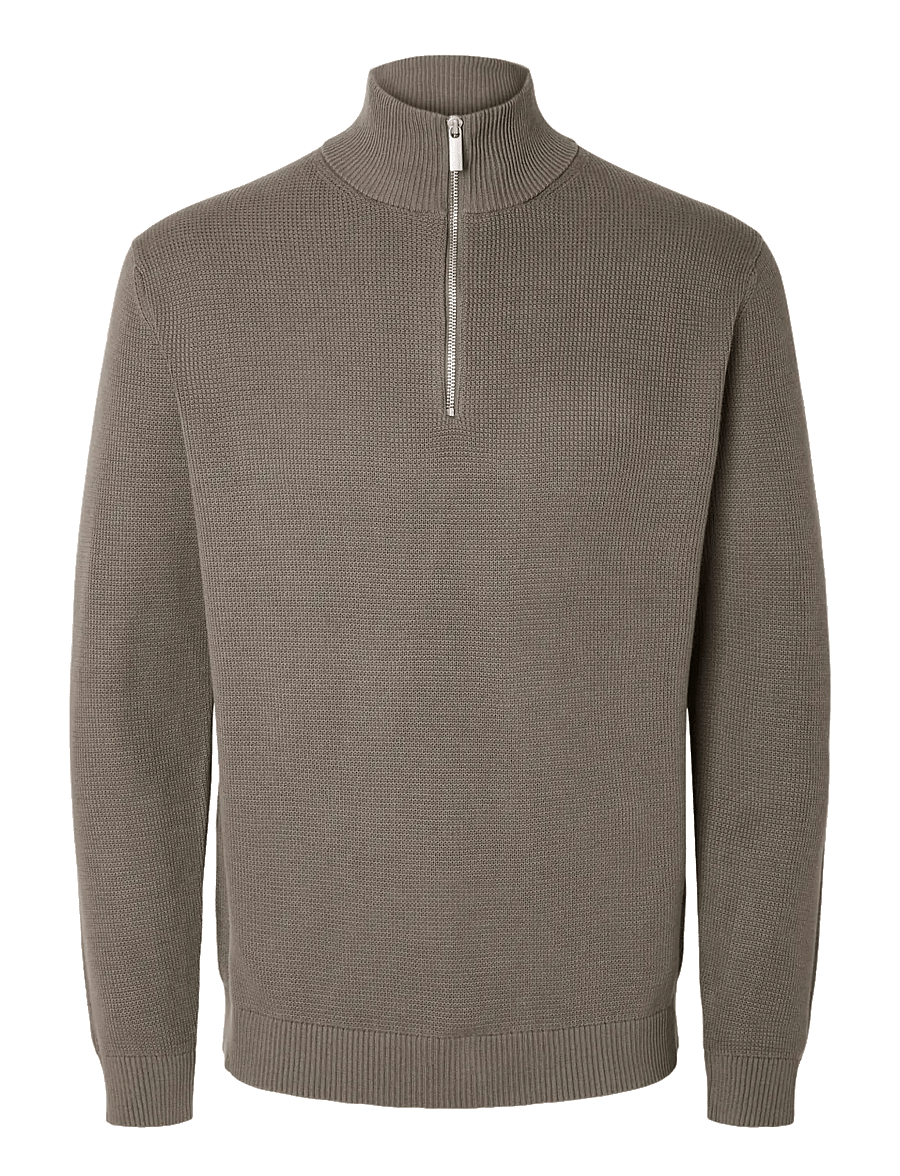 Selected - SLMDANE LS KNIT REG STRUC HALF ZIP NOOS - pullover mit halbem reißverschluss - morel - 1