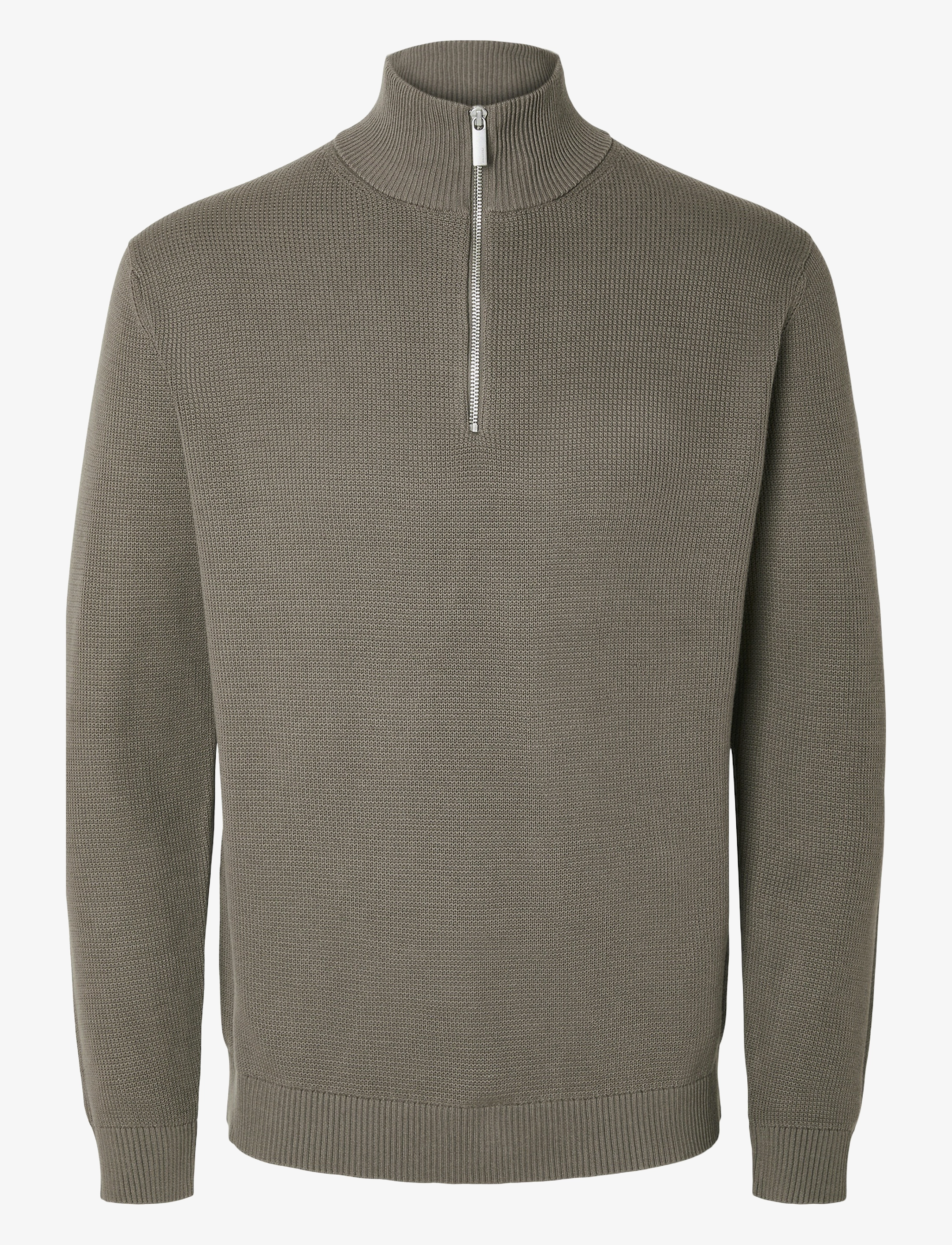 Selected SLMDANE LS KNIT REG STRUC HALF ZIP NOOS - Strickmode - MOREL / grey