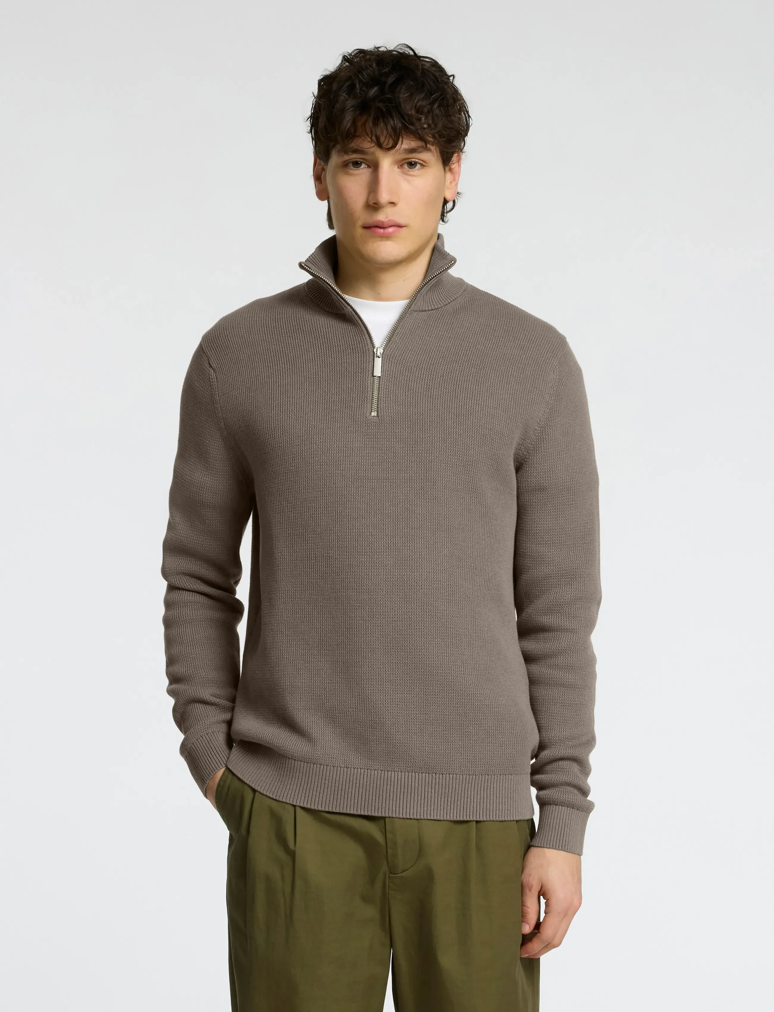 Selected Men Slhdane Ls Knit Structure Half Zip Half zip stickade tröjor herr – bild 5