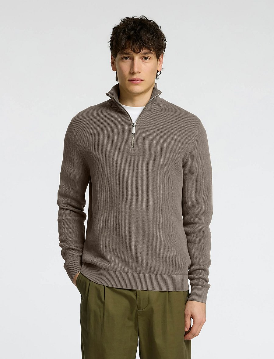Selected - SLMDANE LS KNIT REG STRUC HALF ZIP NOOS - pullover mit halbem reißverschluss - morel - 0