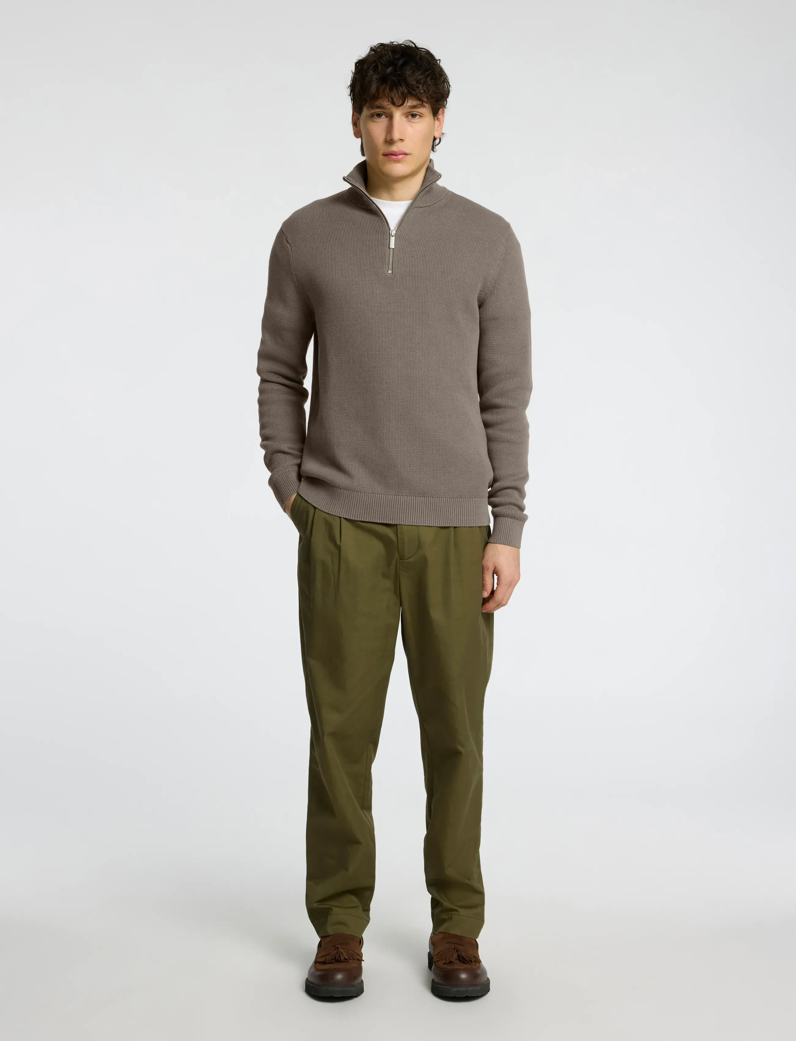 Selected - SLMDANE LS KNIT REG STRUC HALF ZIP NOOS - herren - morel - 3