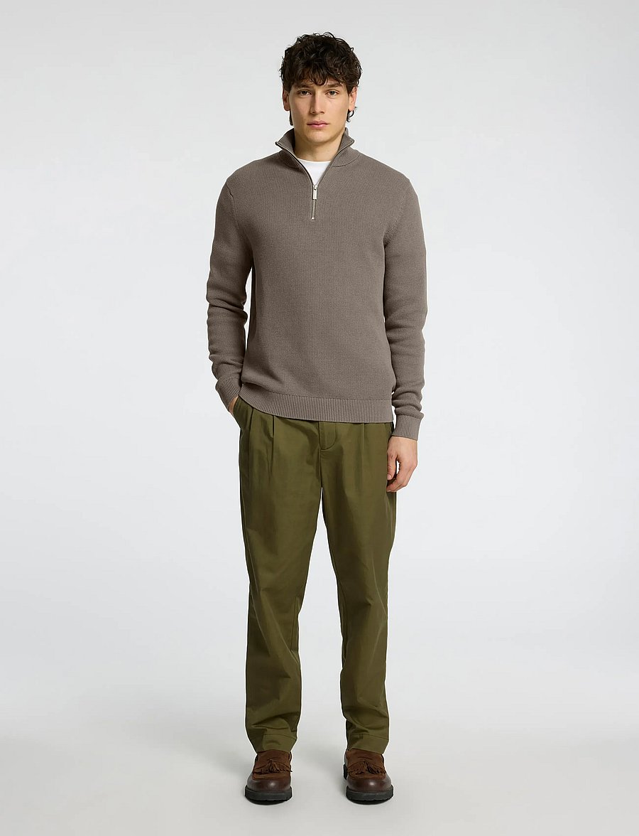 Selected - SLMDANE LS KNIT REG STRUC HALF ZIP NOOS - pullover mit halbem reißverschluss - morel - 3