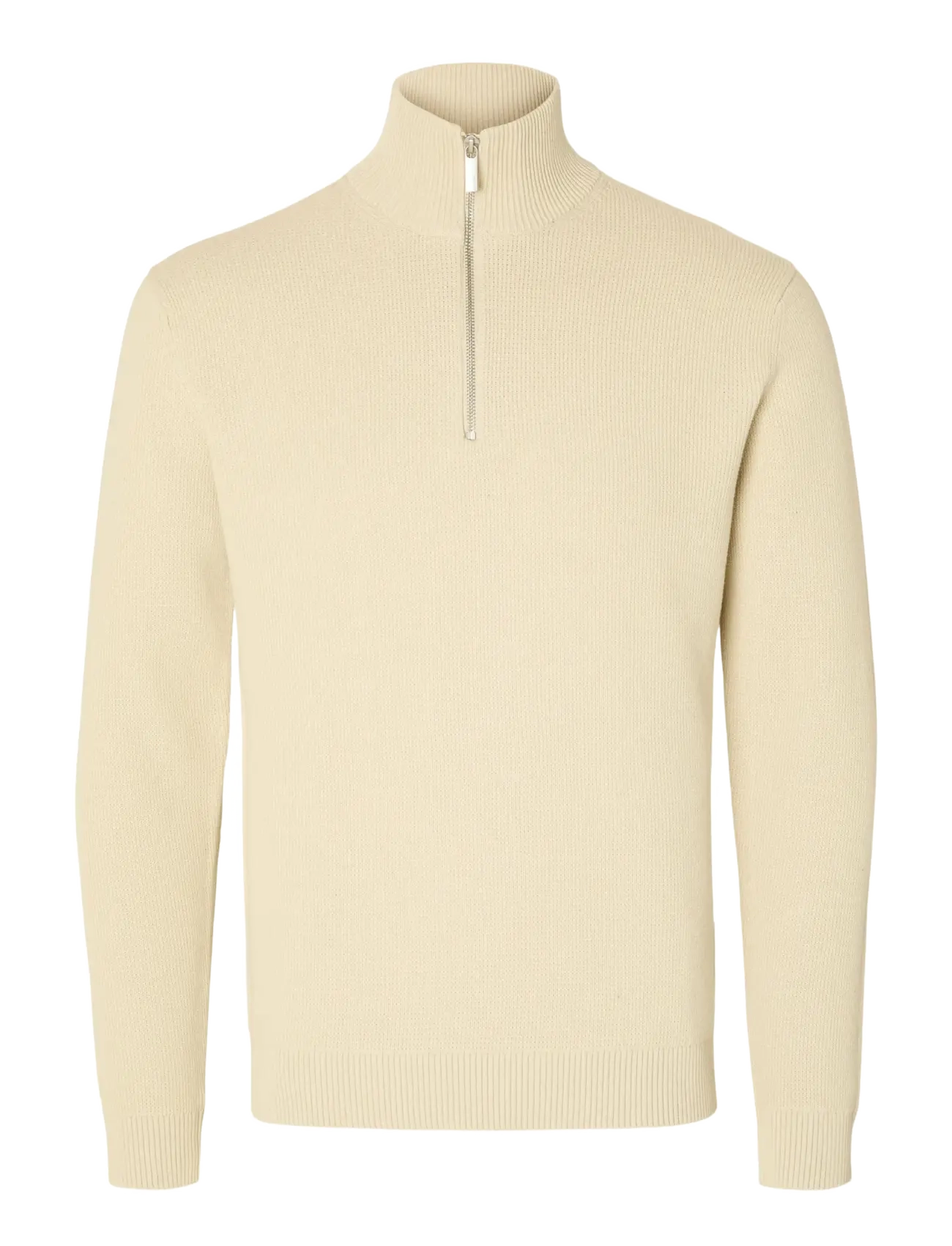 SELECTED Slhdane Ls Knit Structure Half Zip Noos Cream - L - Herren