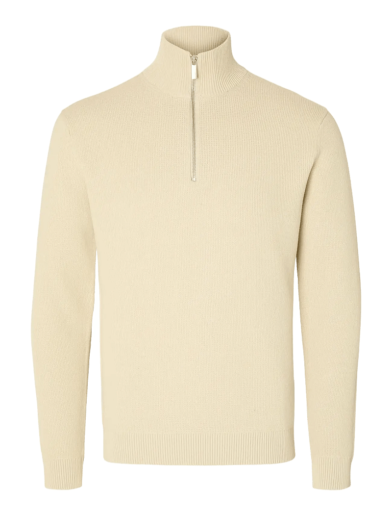 Selected - SLMDANE LS KNIT STRUCTURE HALF ZIP NOOS - halfzip strik - oatmeal - 1