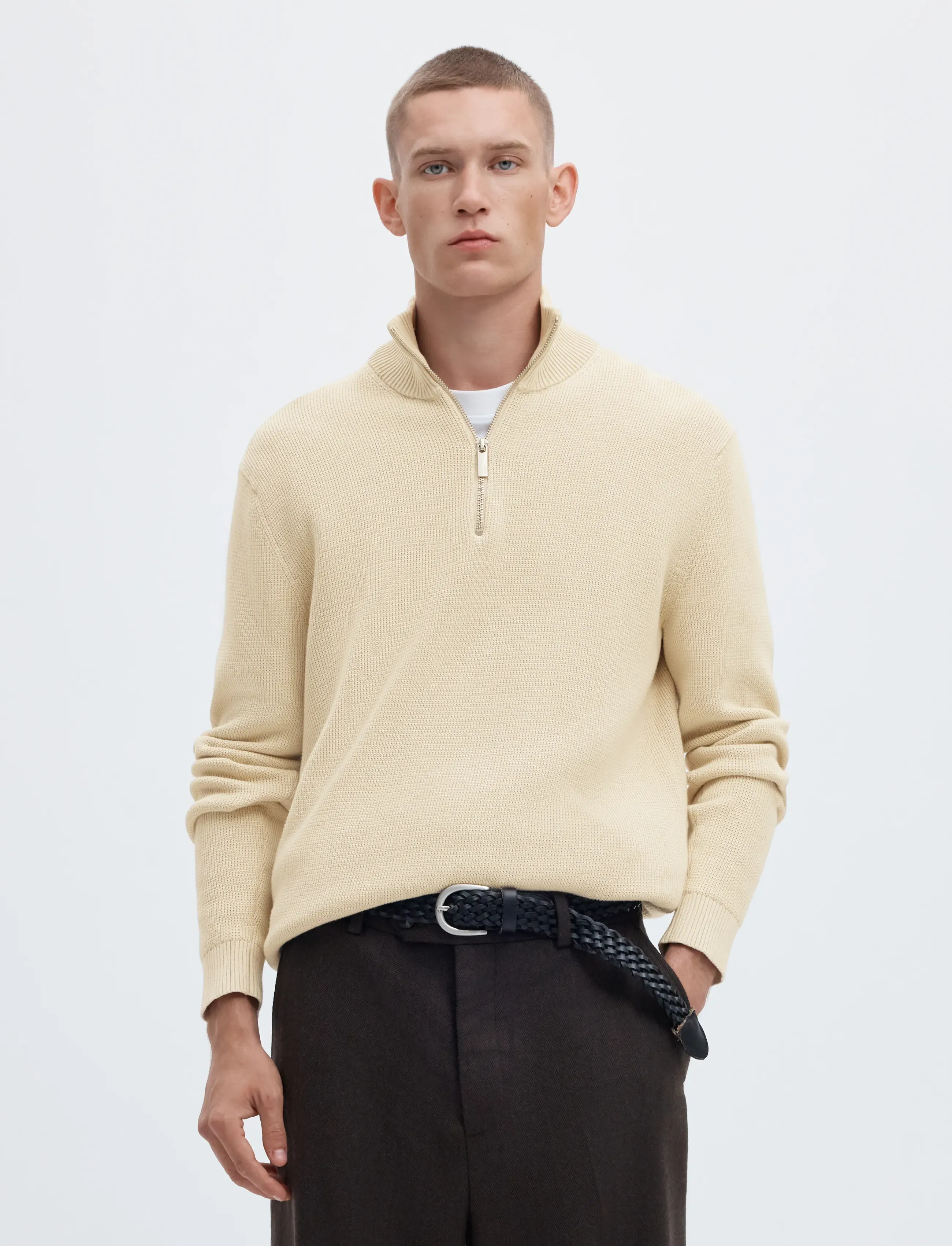 Selected - SLMDANE LS KNIT STRUCTURE HALF ZIP NOOS - pullover mit halbem reißverschluss - oatmeal - 0
