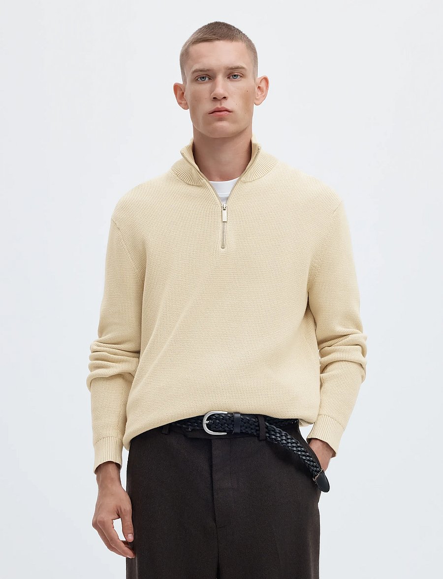 Selected - SLMDANE LS KNIT STRUCTURE HALF ZIP NOOS - pullover mit halbem reißverschluss - oatmeal - 0