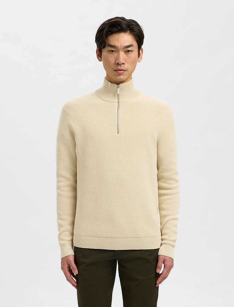 Selected - SLMDANE LS KNIT STRUCTURE HALF ZIP NOOS - halfzip strik - oatmeal - 3