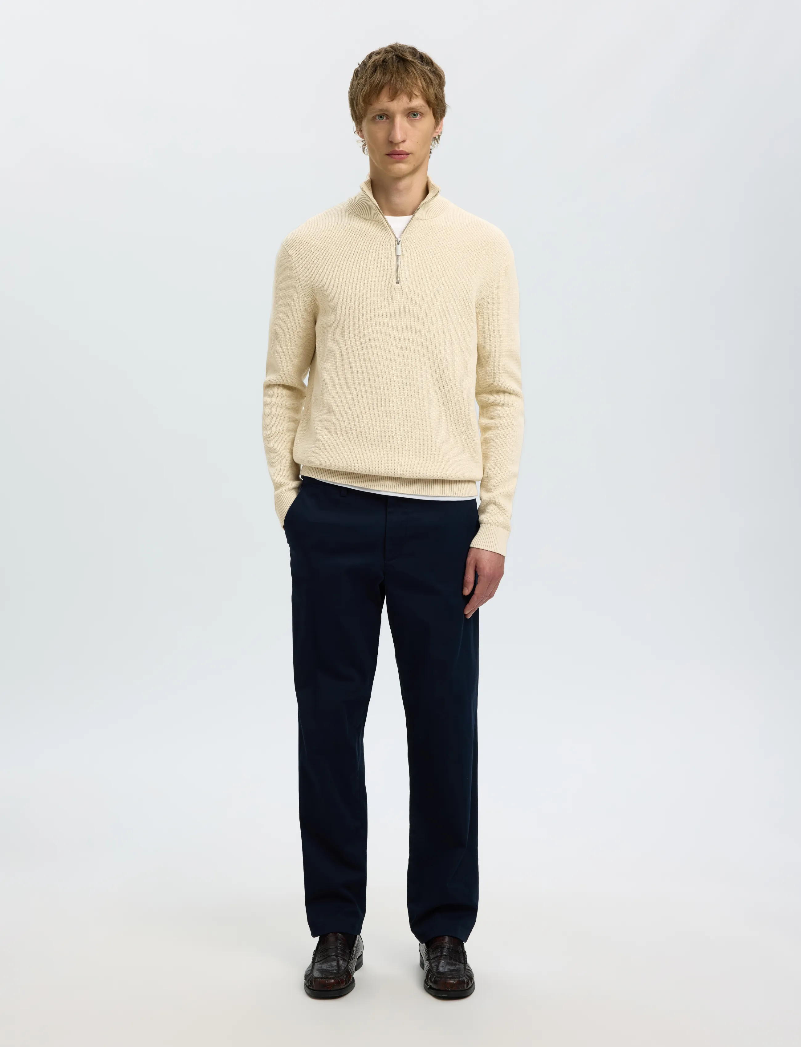 Selected - SLMDANE LS KNIT REG STRUC HALF ZIP NOOS - poolpika lukuga džemprid - oatmeal - 3