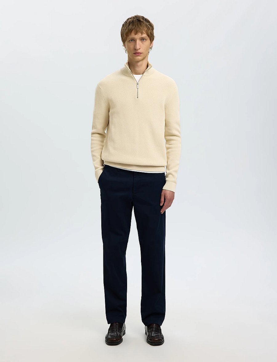 Selected - SLMDANE LS KNIT REG STRUC HALF ZIP NOOS - poolpika lukuga džemprid - oatmeal - 3