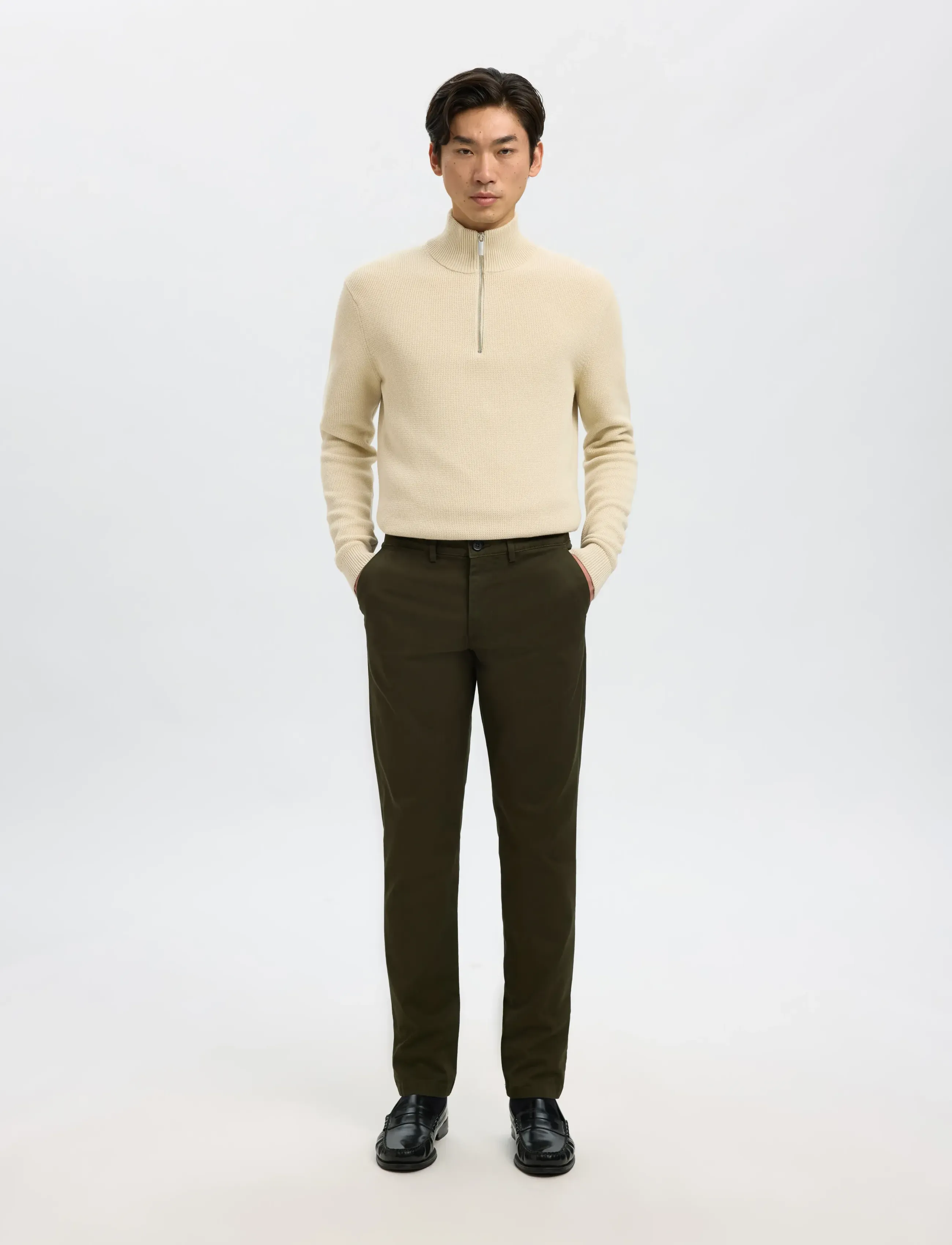 Selected - SLMDANE LS KNIT STRUCTURE HALF ZIP NOOS - half zip jumpers - oatmeal - 4