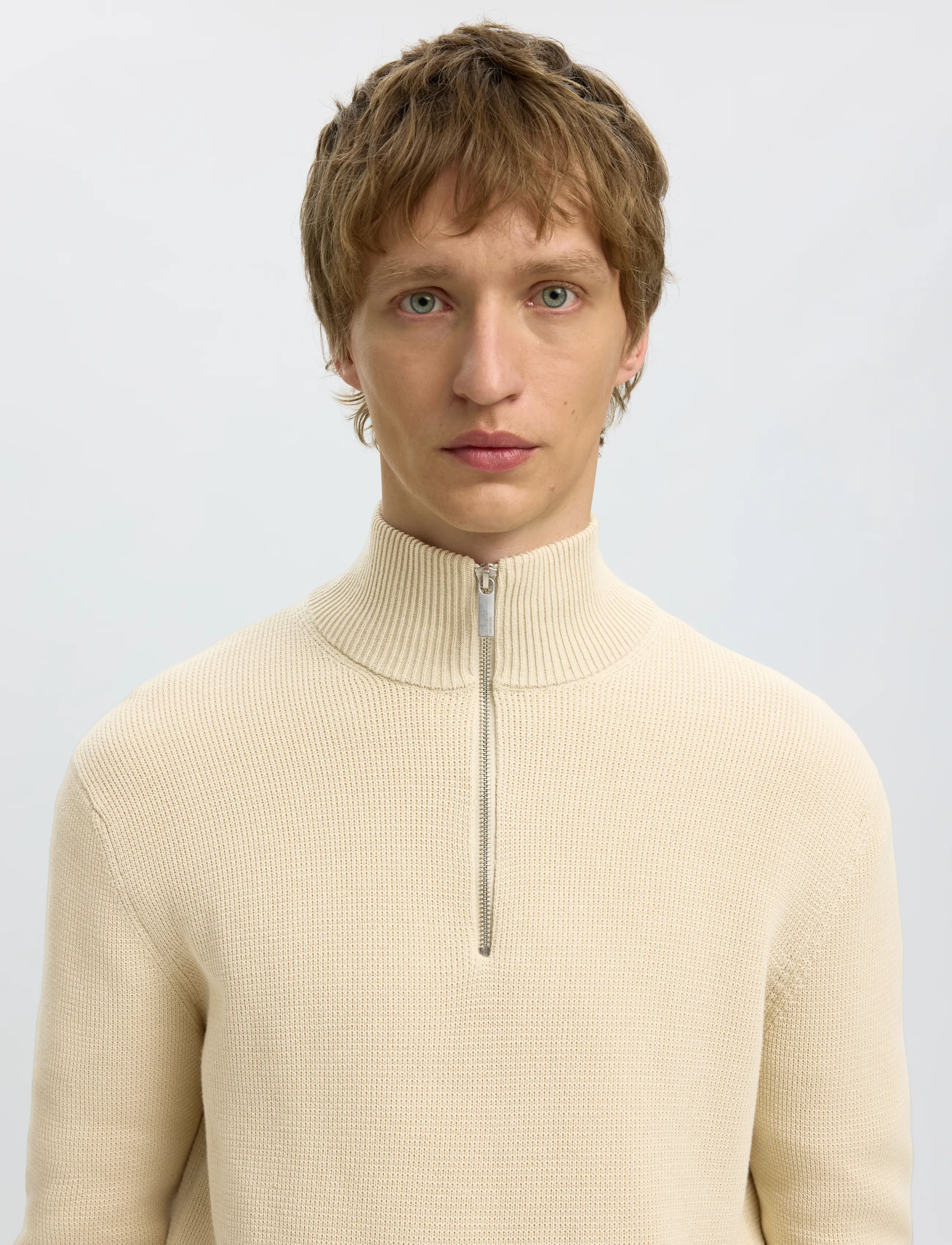 Selected - SLMDANE LS KNIT REG STRUC HALF ZIP NOOS - poolpika lukuga džemprid - oatmeal - 4