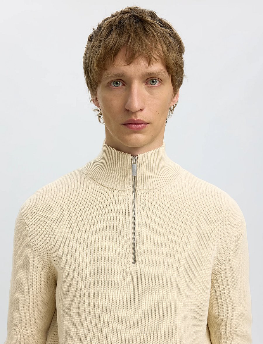 Selected - SLMDANE LS KNIT REG STRUC HALF ZIP NOOS - poolpika lukuga džemprid - oatmeal - 4