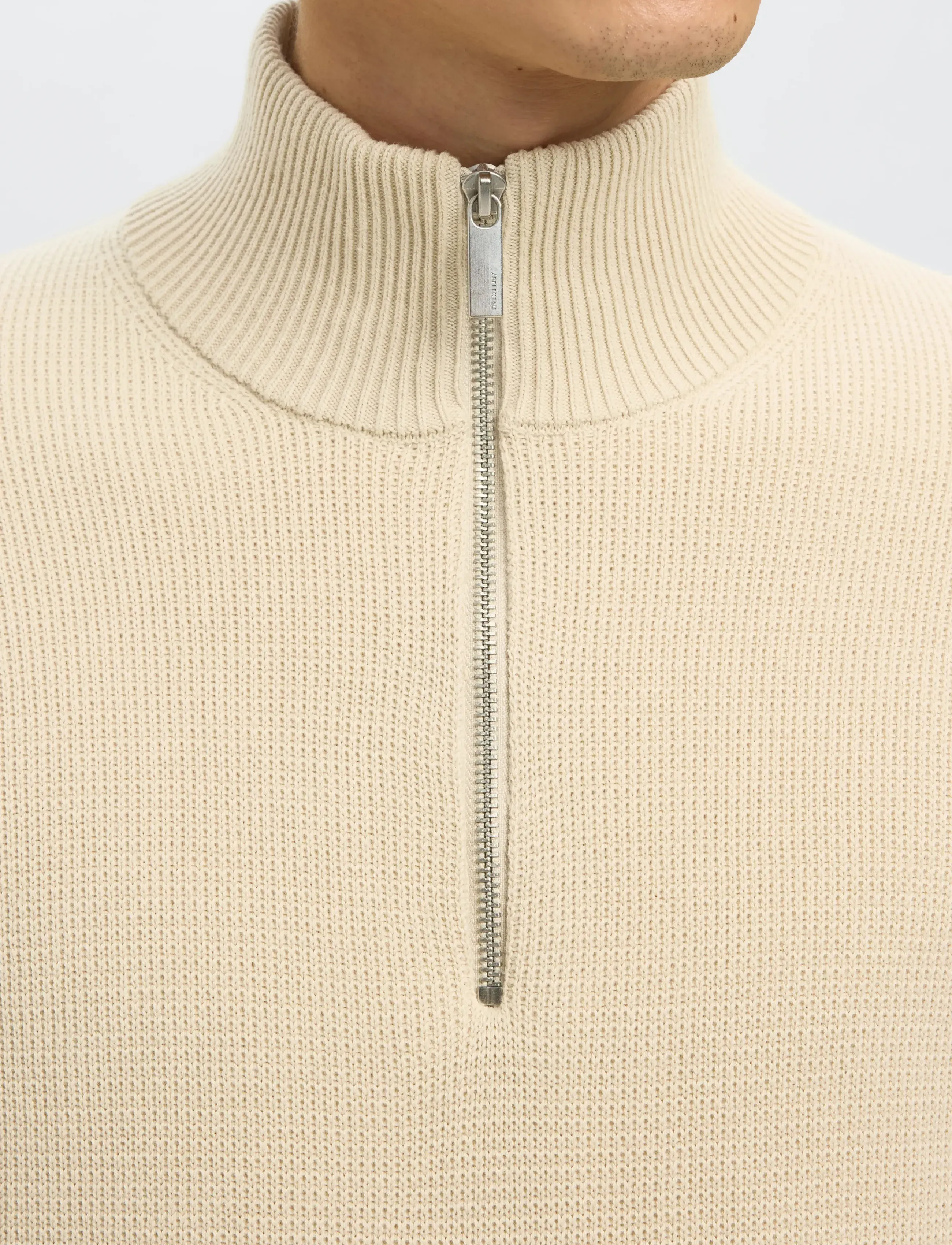 Selected - SLMDANE LS KNIT STRUCTURE HALF ZIP NOOS - half zip jumpers - oatmeal - 5