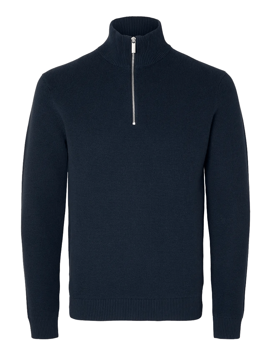 Selected - SLMDANE LS KNIT STRUCTURE HALF ZIP NOOS - half zip strik - sky captain - 1