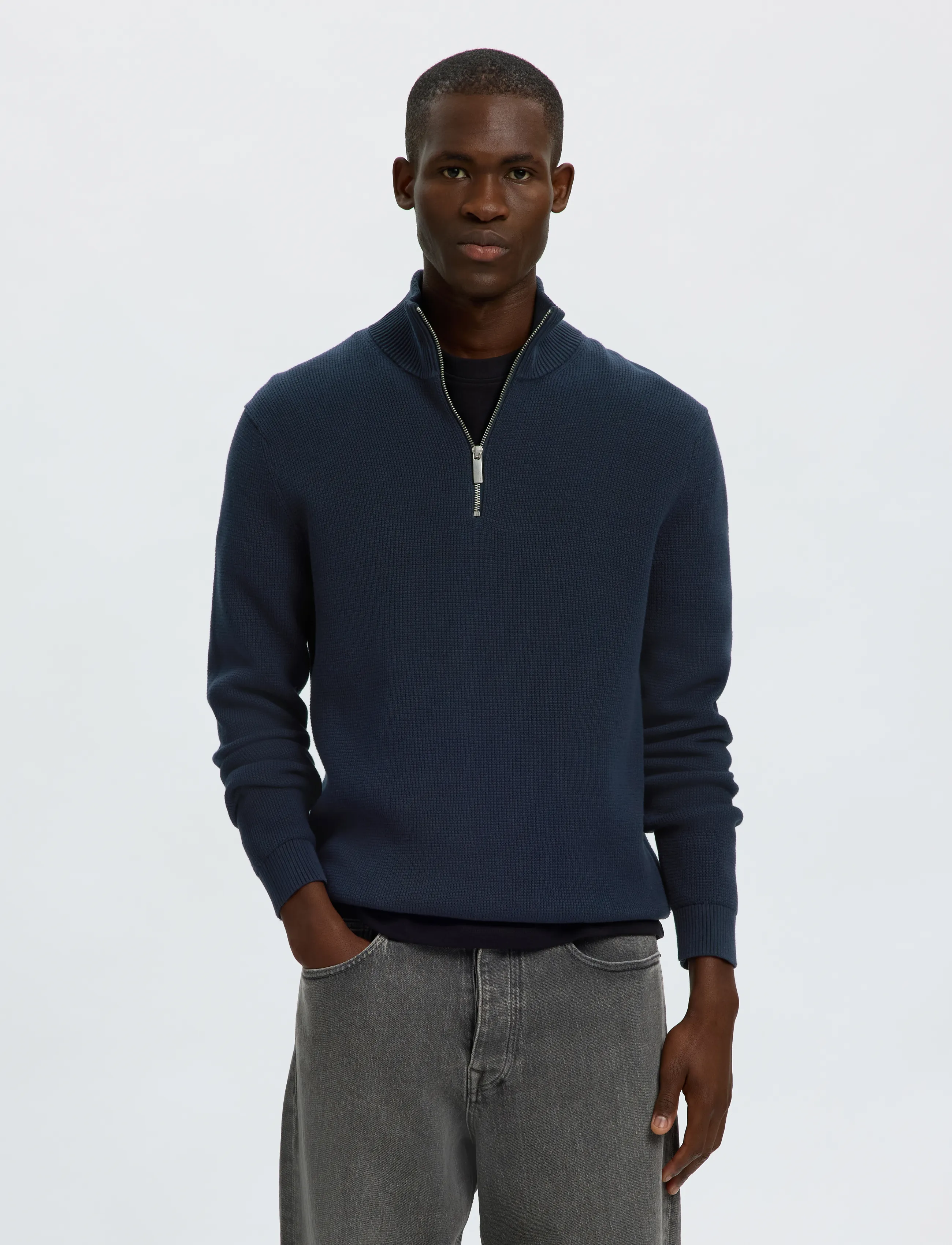 Selected Men Slhdane Ls Knit Structure Half Zip Half zip stickade tröjor herr – bild 4