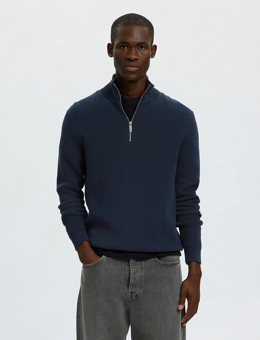Selected - SLMDANE LS KNIT STRUCTURE HALF ZIP NOOS - pullover mit halbem reißverschluss - sky captain - 0