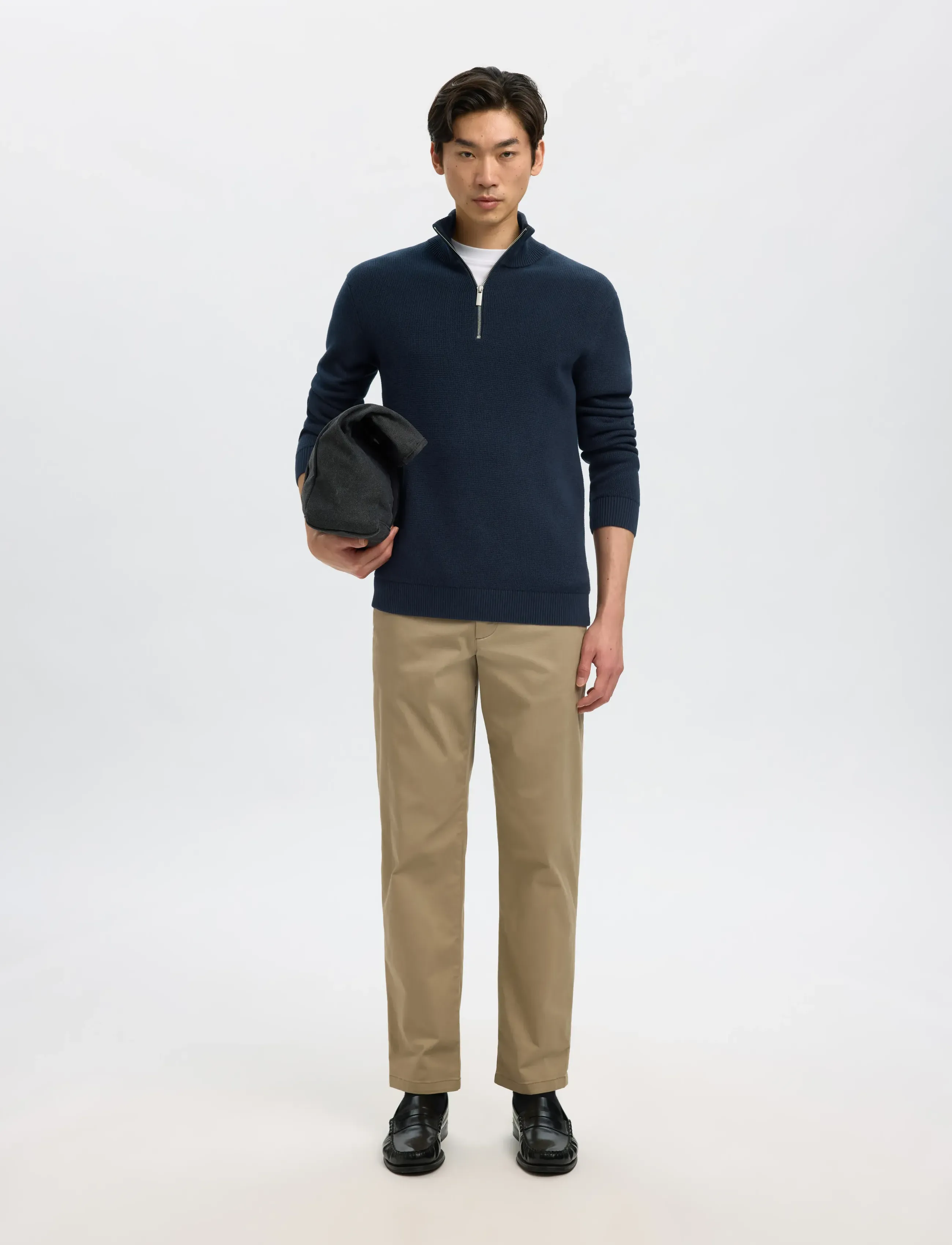 Selected - SLMDANE LS KNIT STRUCTURE HALF ZIP NOOS - half zip strik - sky captain - 3
