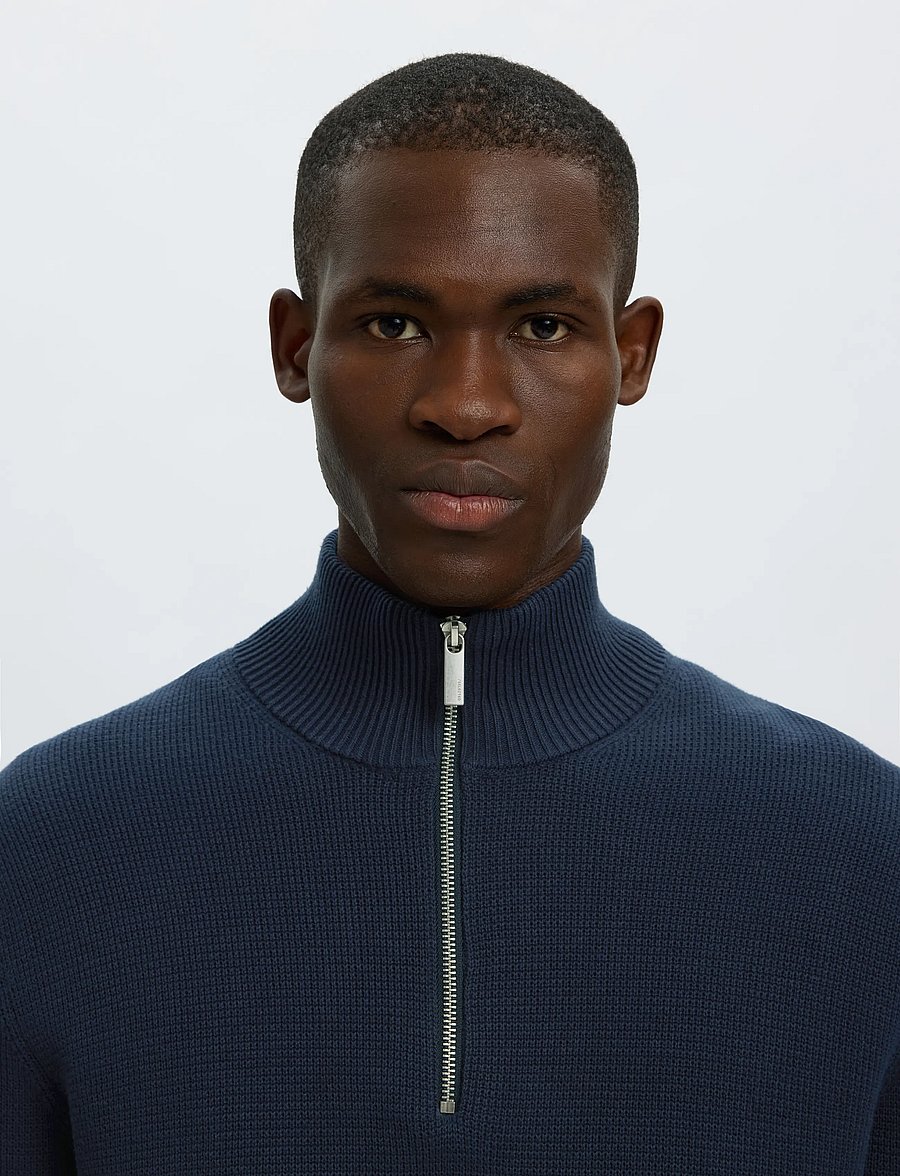 Selected - SLMDANE LS KNIT STRUCTURE HALF ZIP NOOS - pullover mit halbem reißverschluss - sky captain - 4