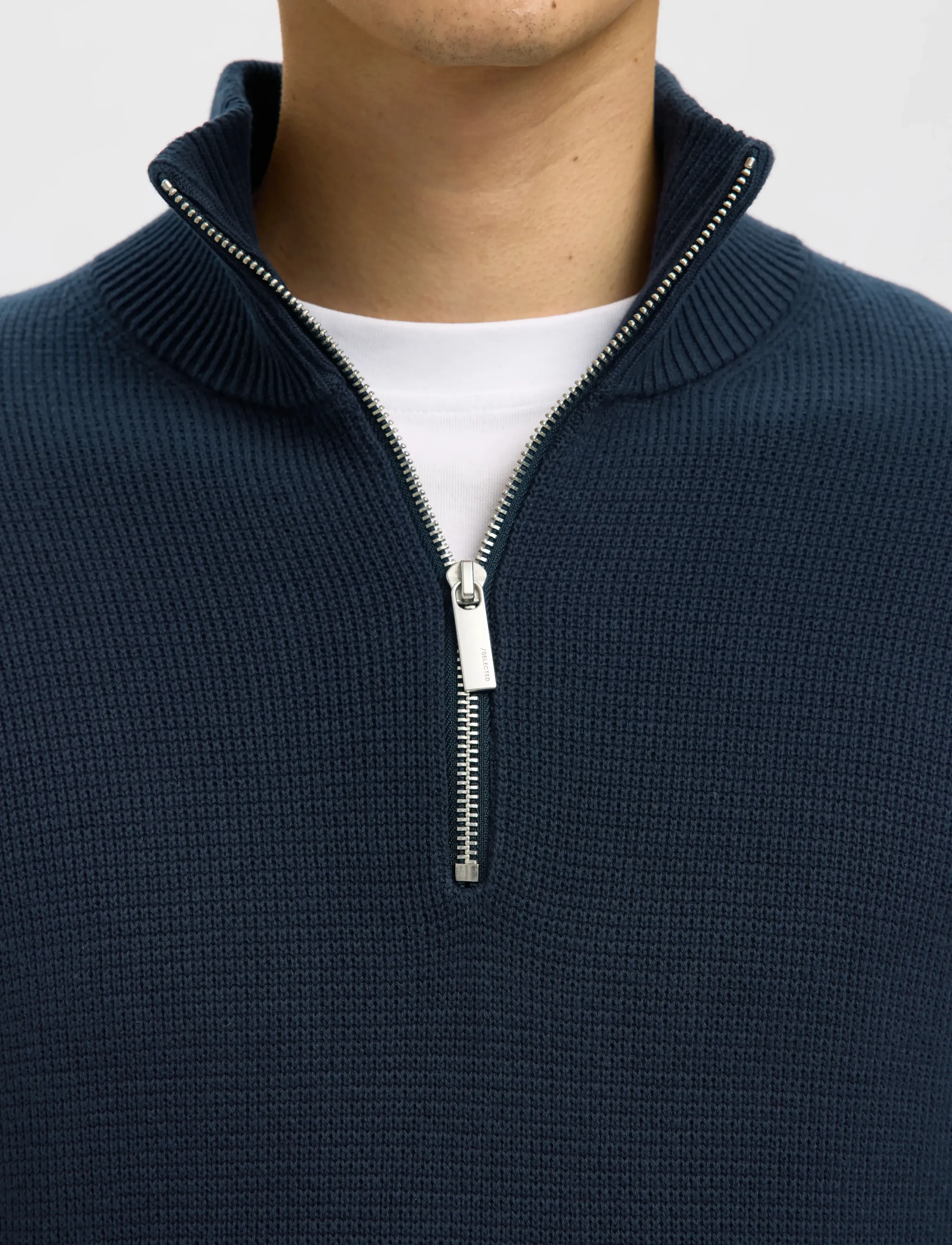 Selected - SLMDANE LS KNIT STRUCTURE HALF ZIP NOOS - half zip strik - sky captain - 5